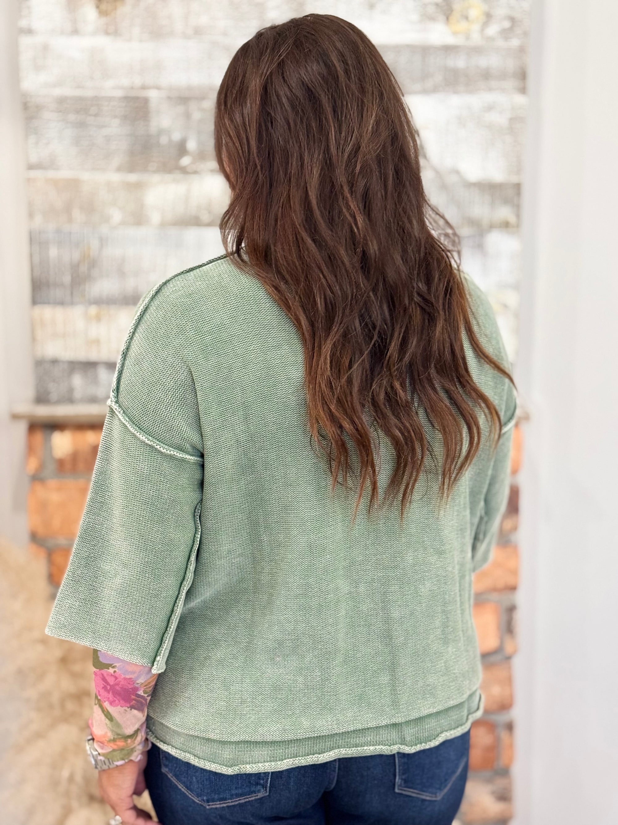 Mineral Washed Knit Sweater in Sage