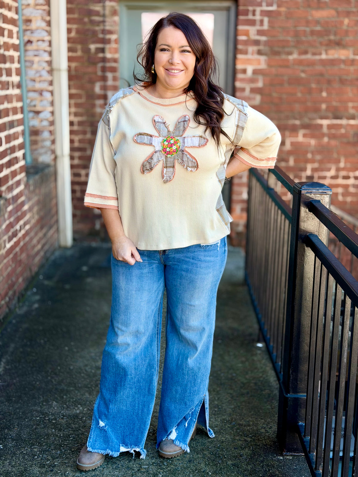 Plaid Flower Patchwork Top