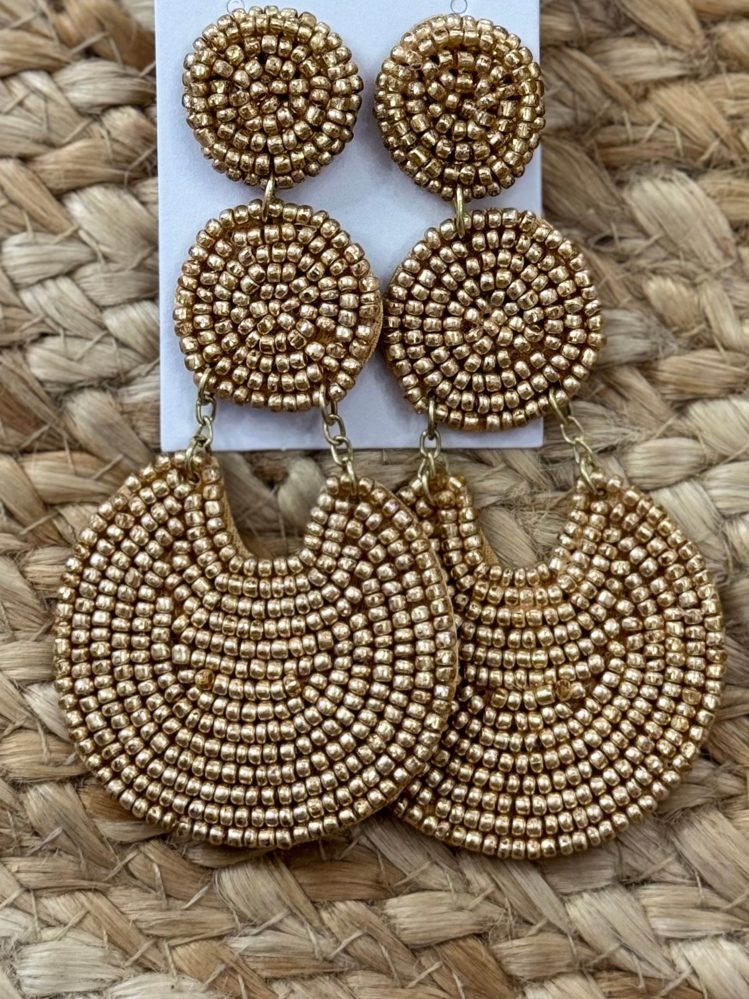 Beaded Triple Linked Earrings in Gold