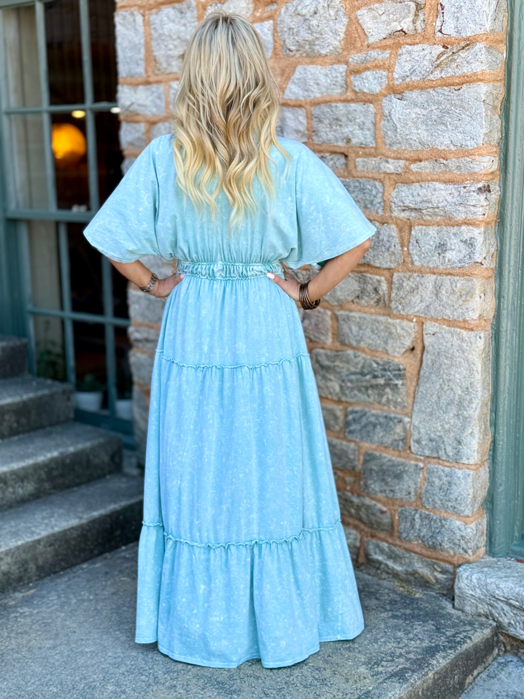 Mineral Wash Tiered Maxi Dress