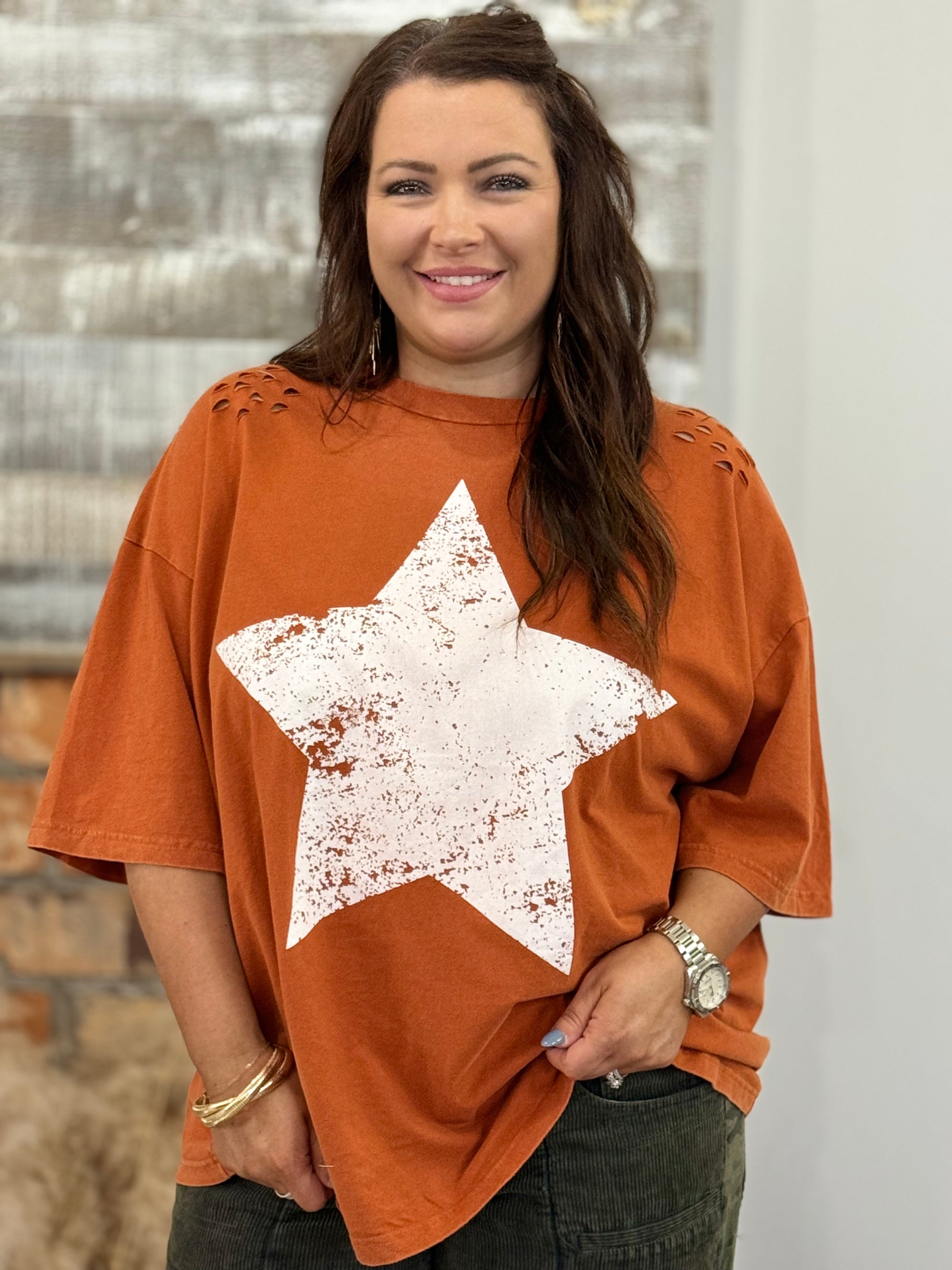 Distressed Star Print Top