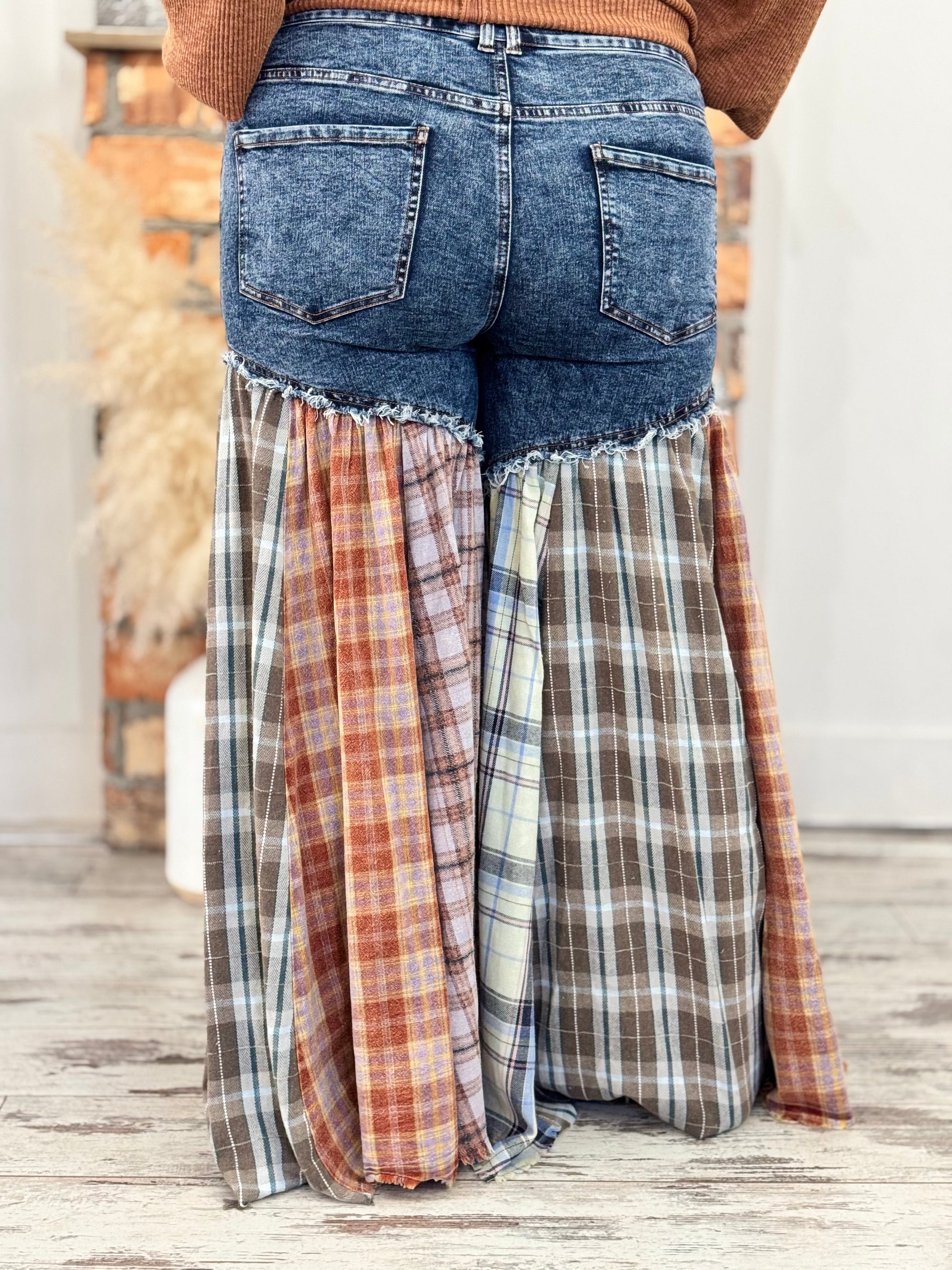 Plaid Patchwork Flare Jeans