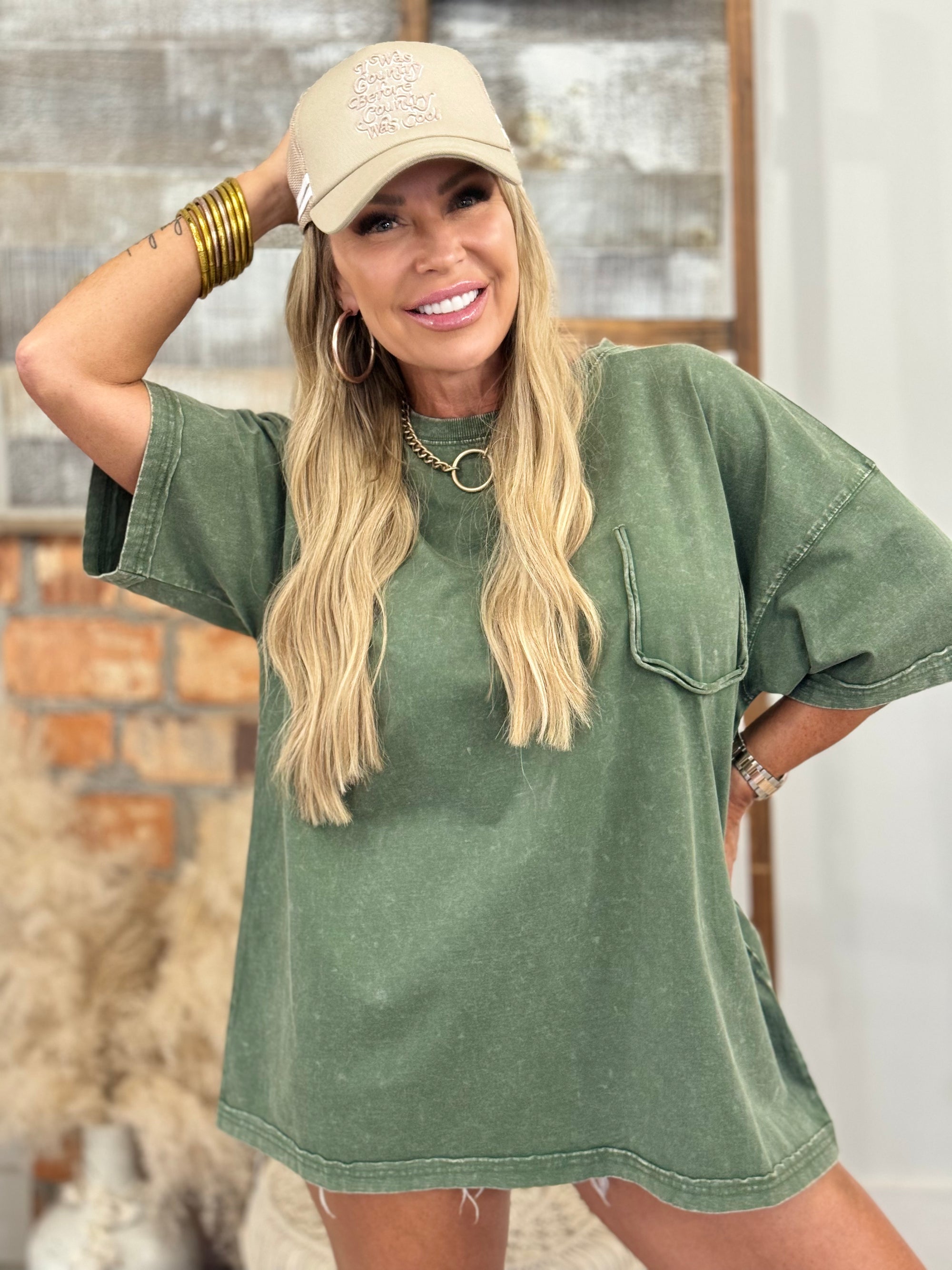 Washed Boxy Top in Green