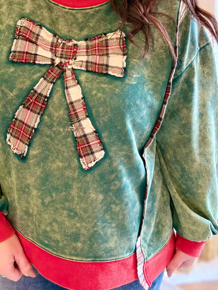 Plaid Bow Mineral Wash Top