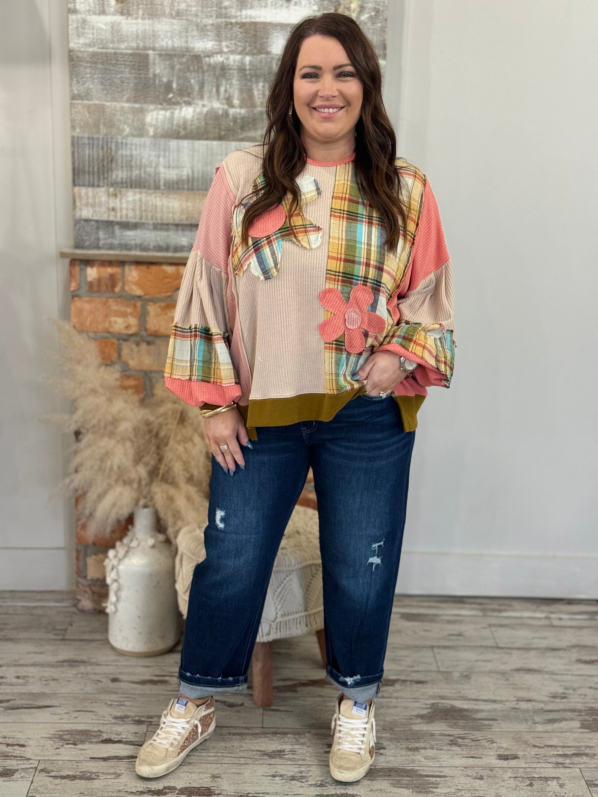 Boho Plaid Mixed Daisy Top