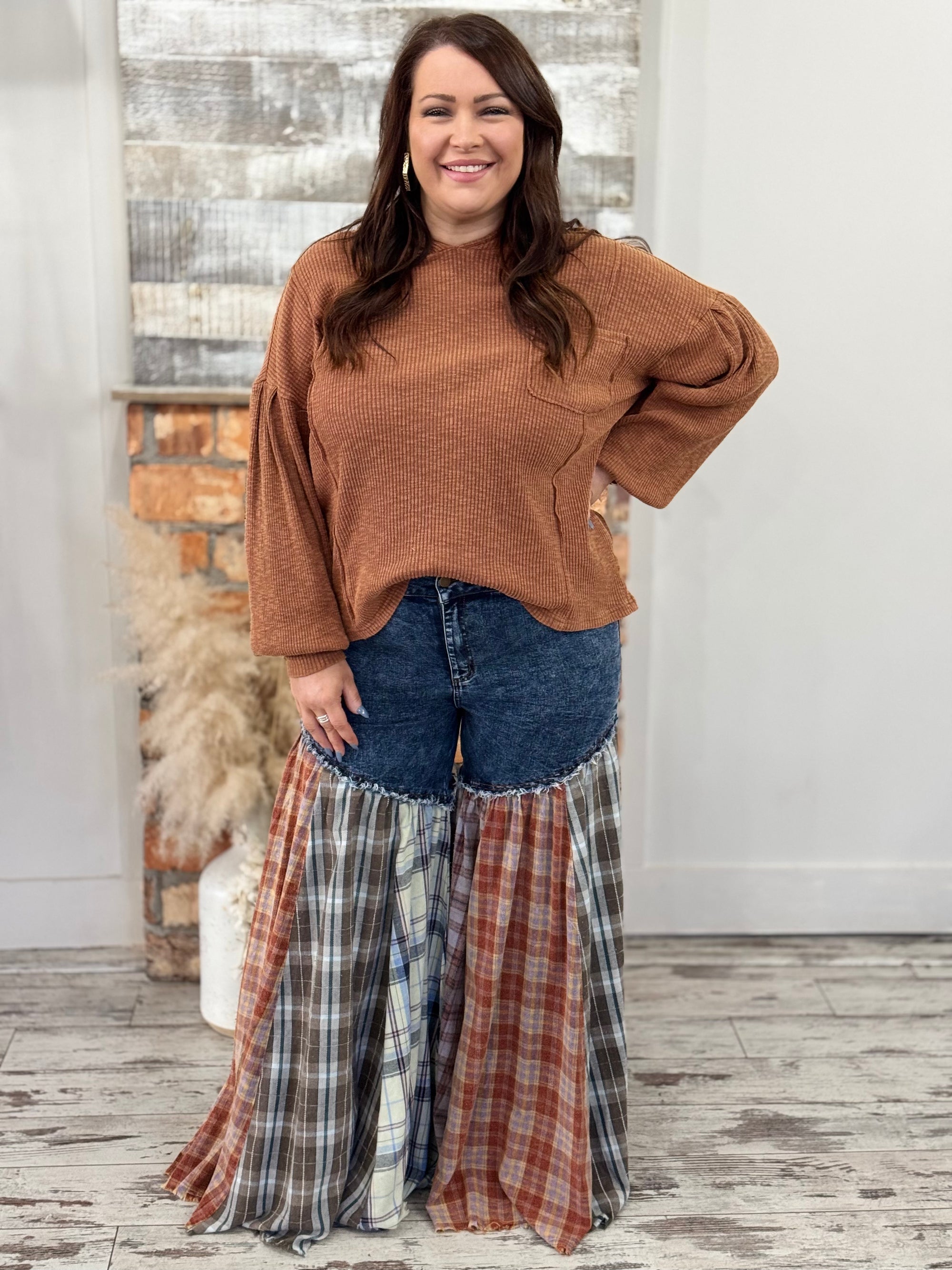 Plaid Patchwork Flare Jeans