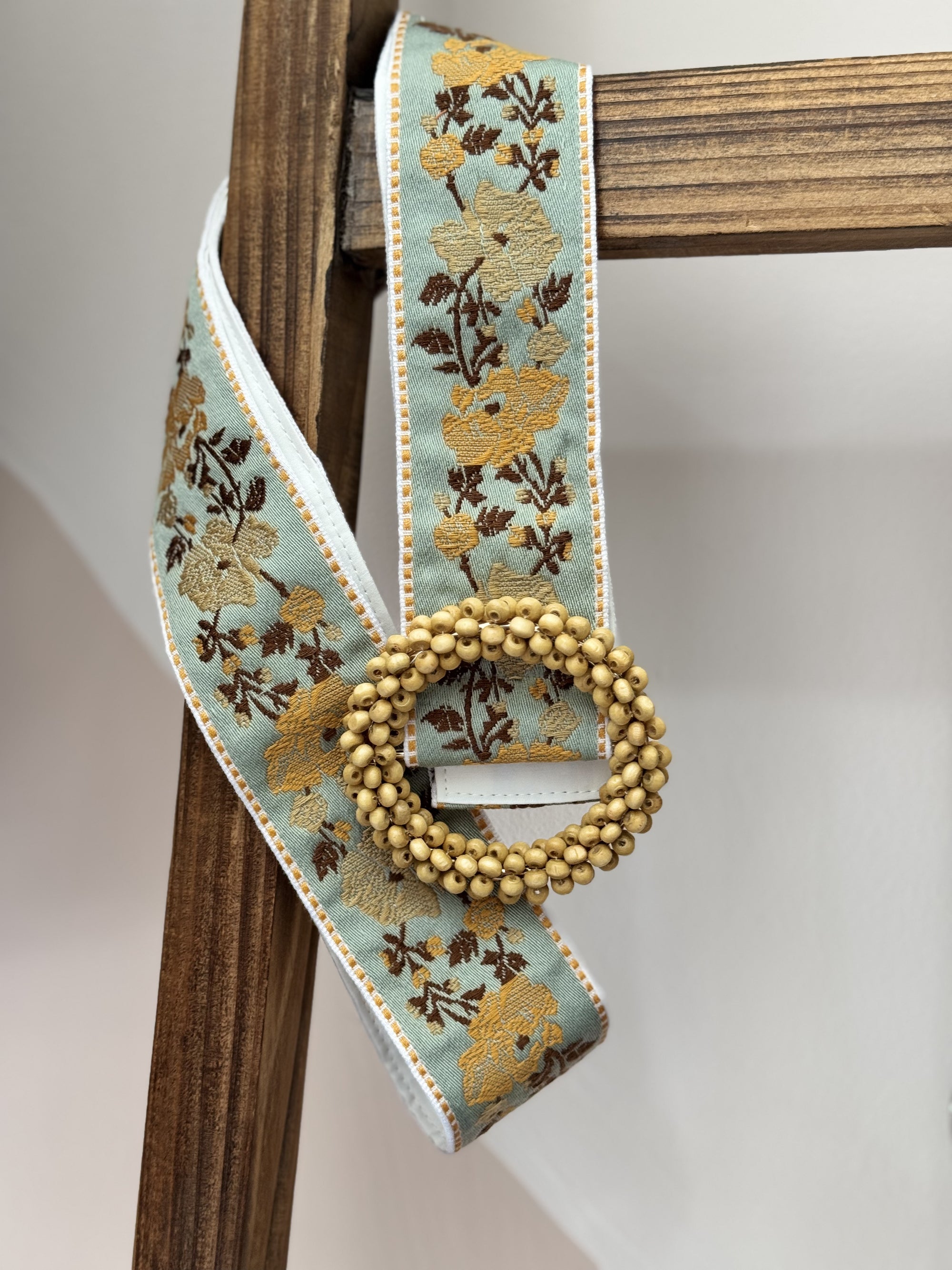 Floral Embroidered Beaded O Ring Belt in Mustard