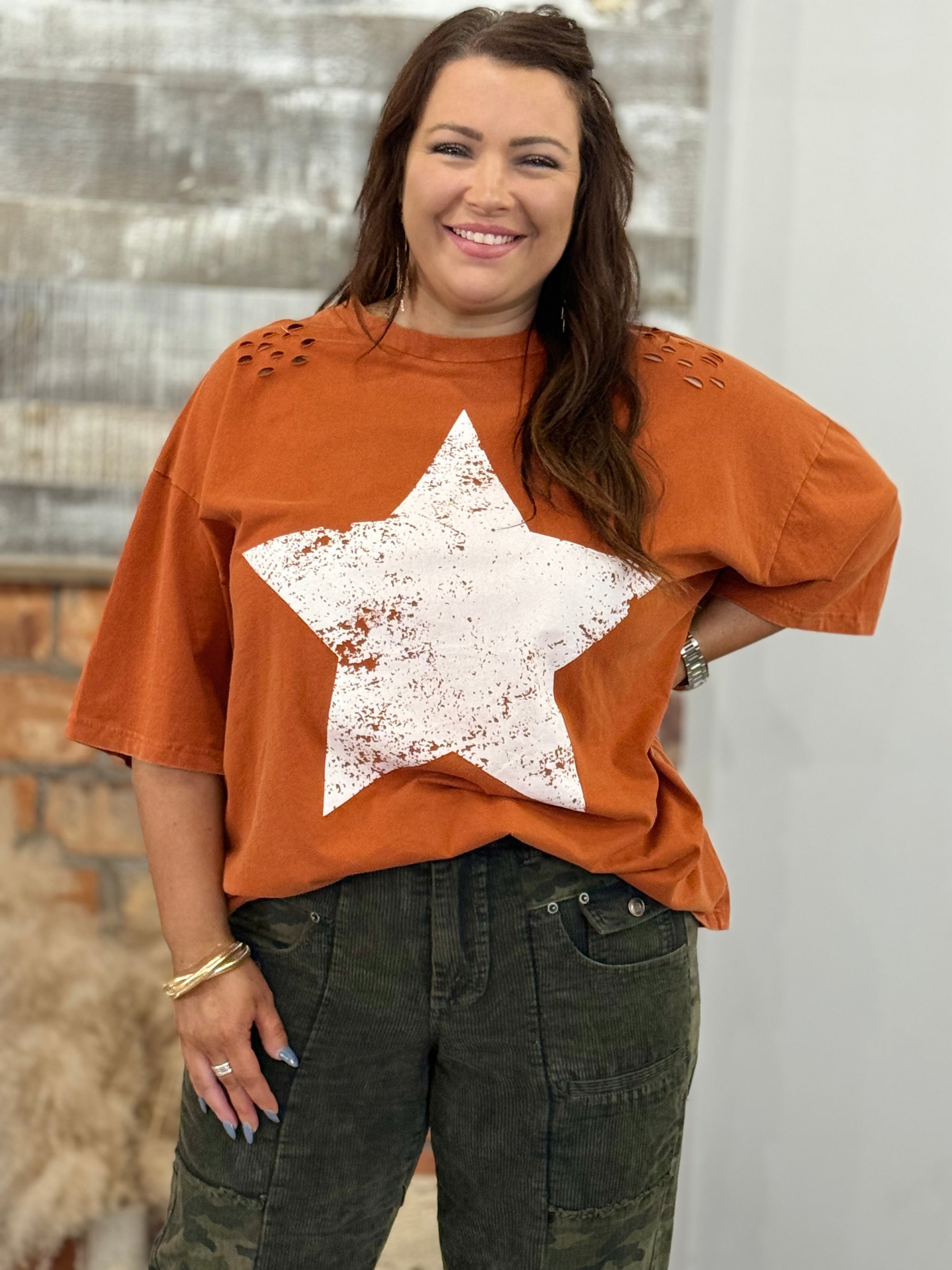 Distressed Star Print Top