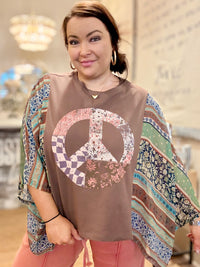 Boho Mixed Print Peace Poncho Top