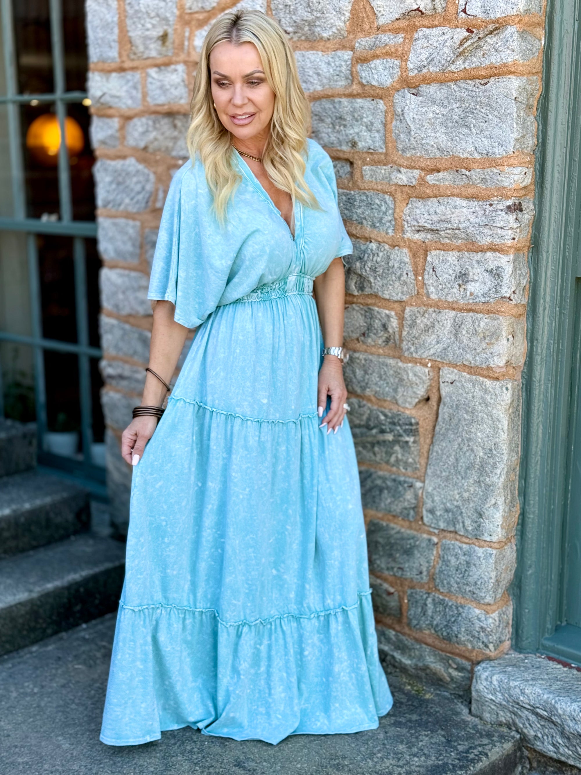 Mineral Wash Tiered Maxi Dress