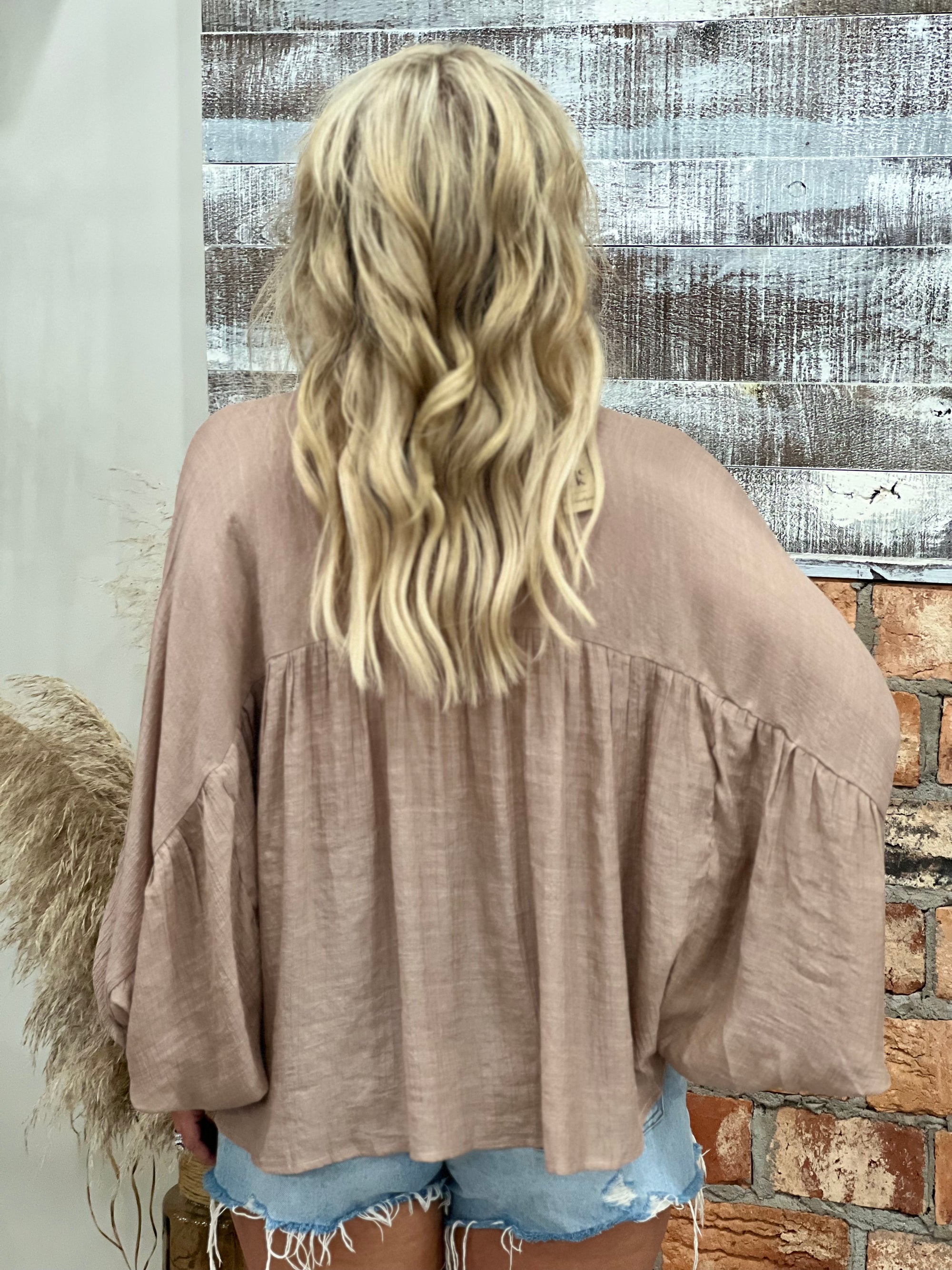 Button Up Dolman Sleeve Top in Taupe