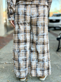 Plaid Bleach Splattered Wide Leg Pants