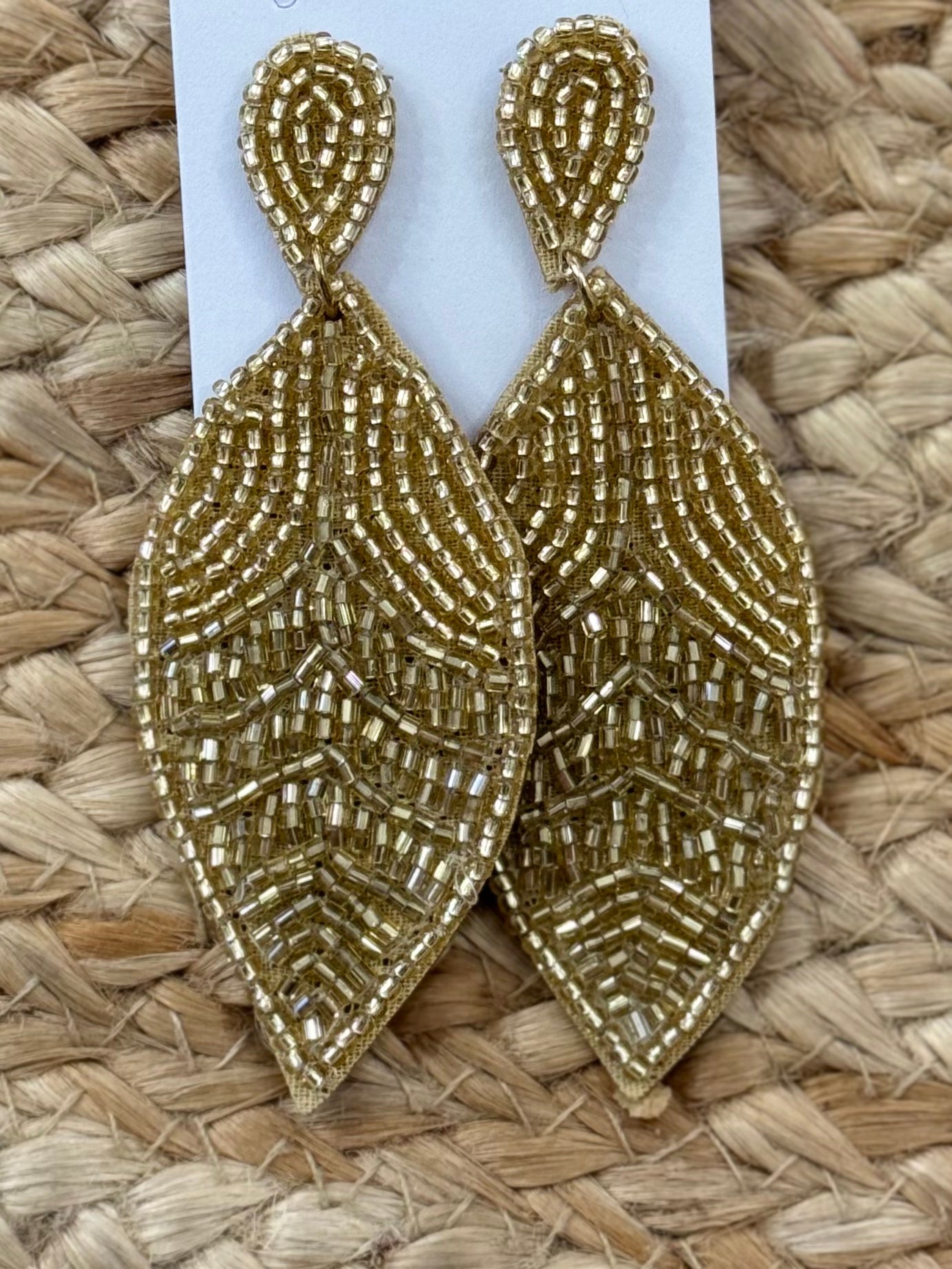 Beaded Leaf Earrings in Gold