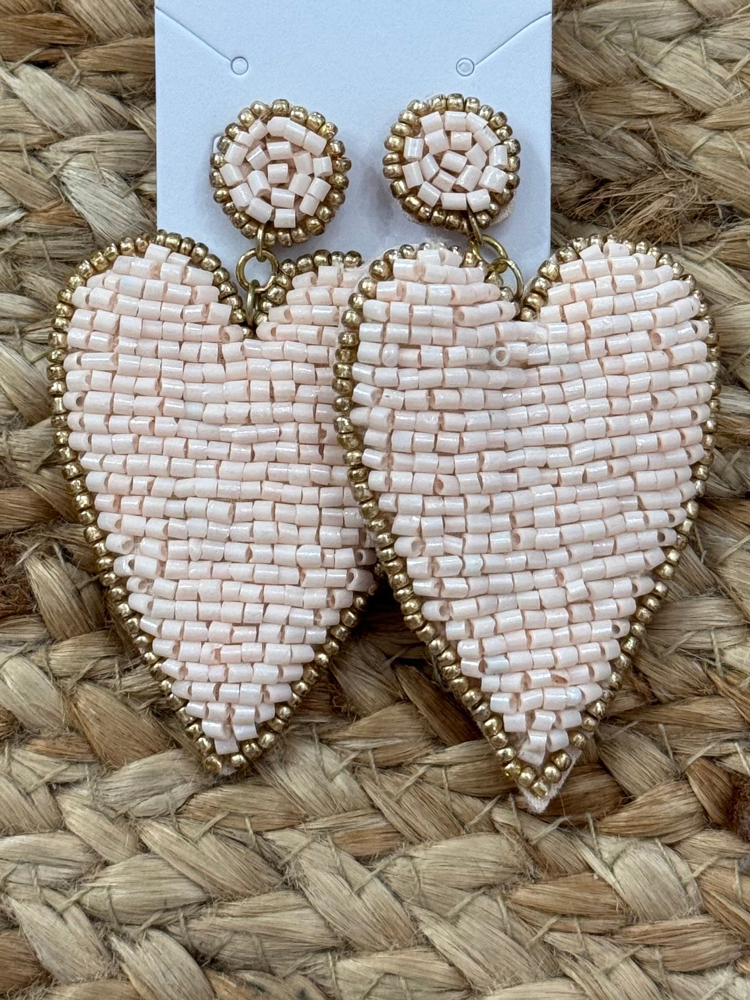 Beaded Heart Earrings in Pink