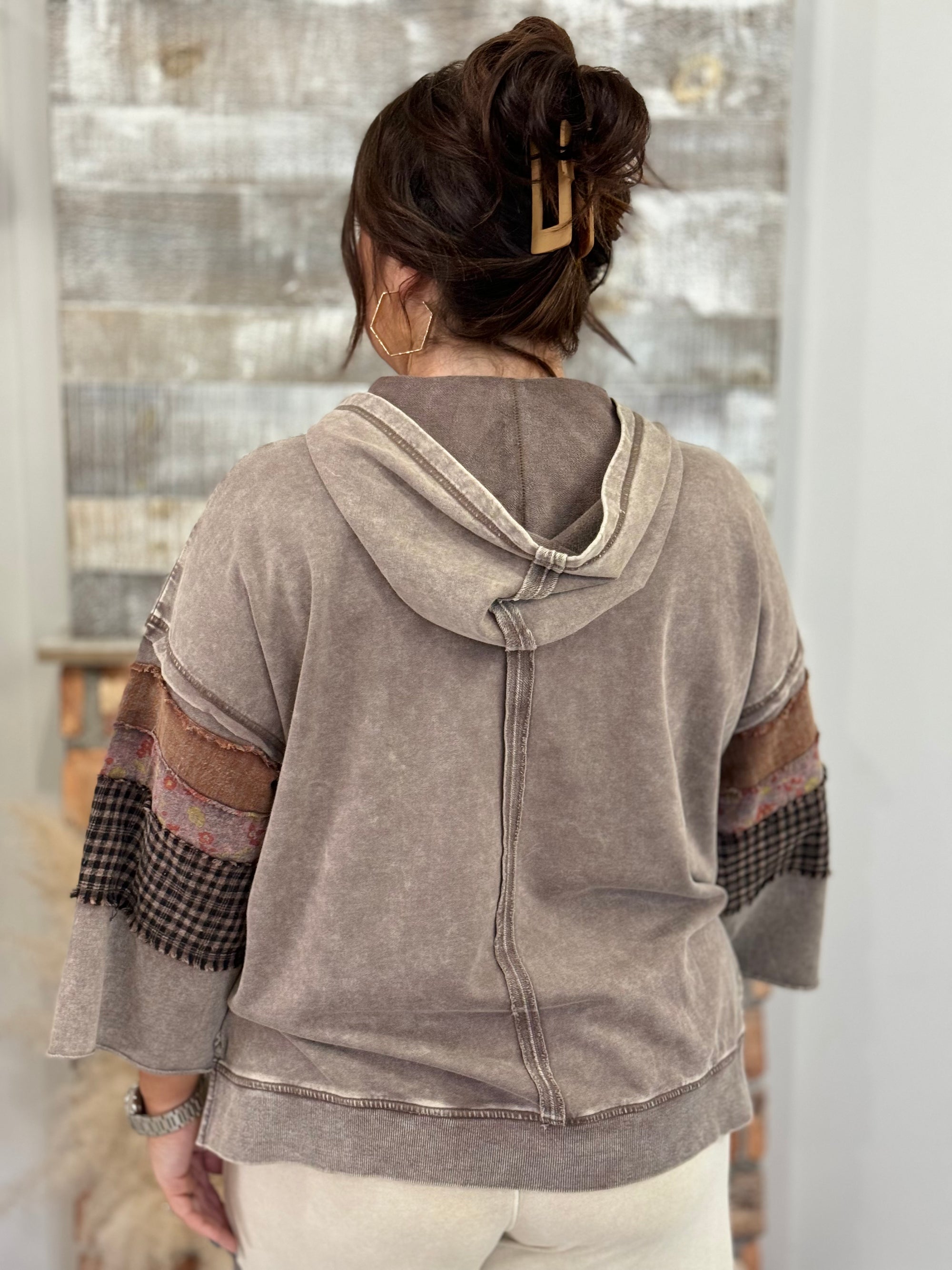 Mixed Print Washed Hoodie Pullover