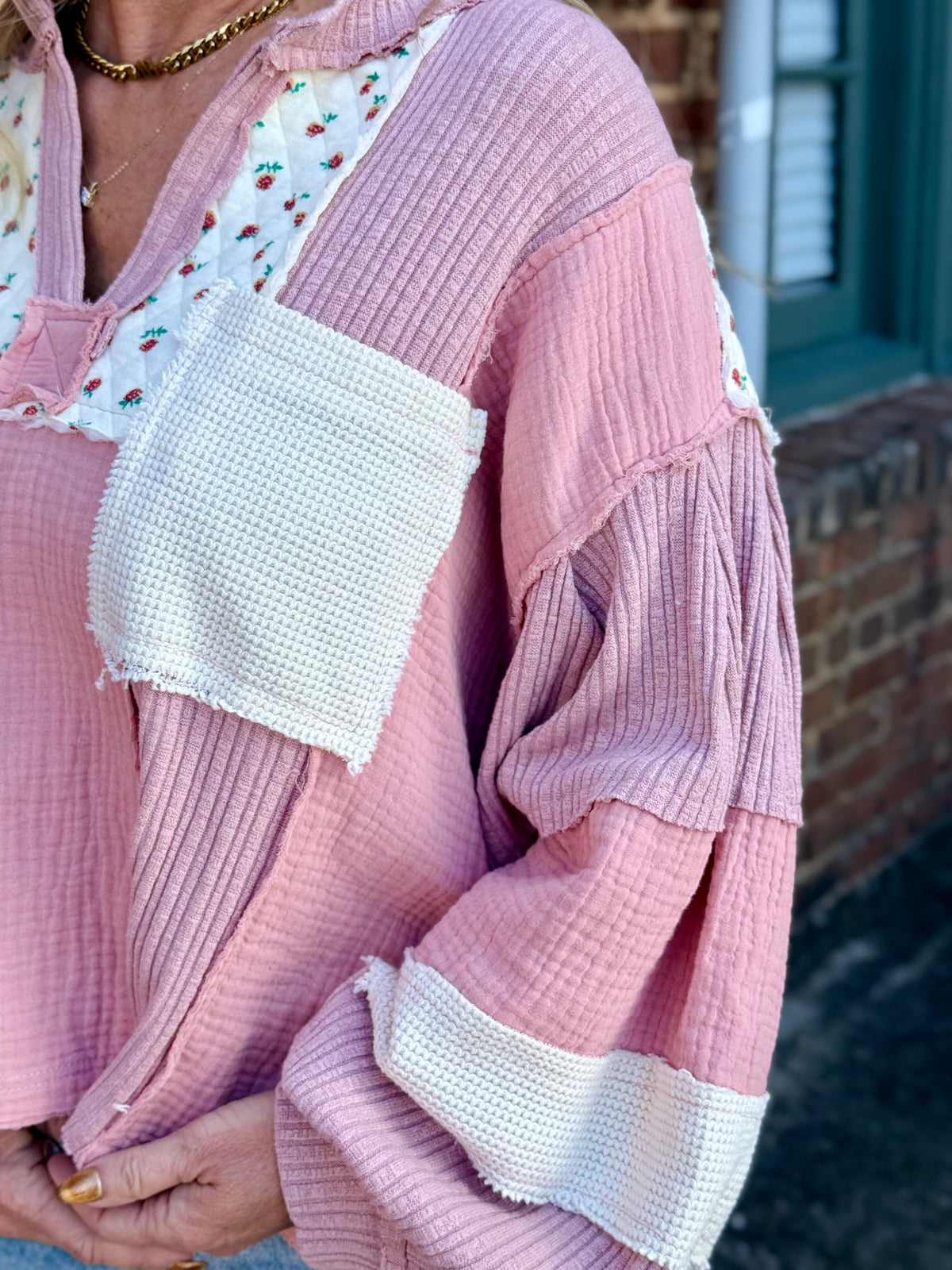 Oversized Colorblock Gauze Top