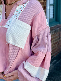 Oversized Colorblock Gauze Top