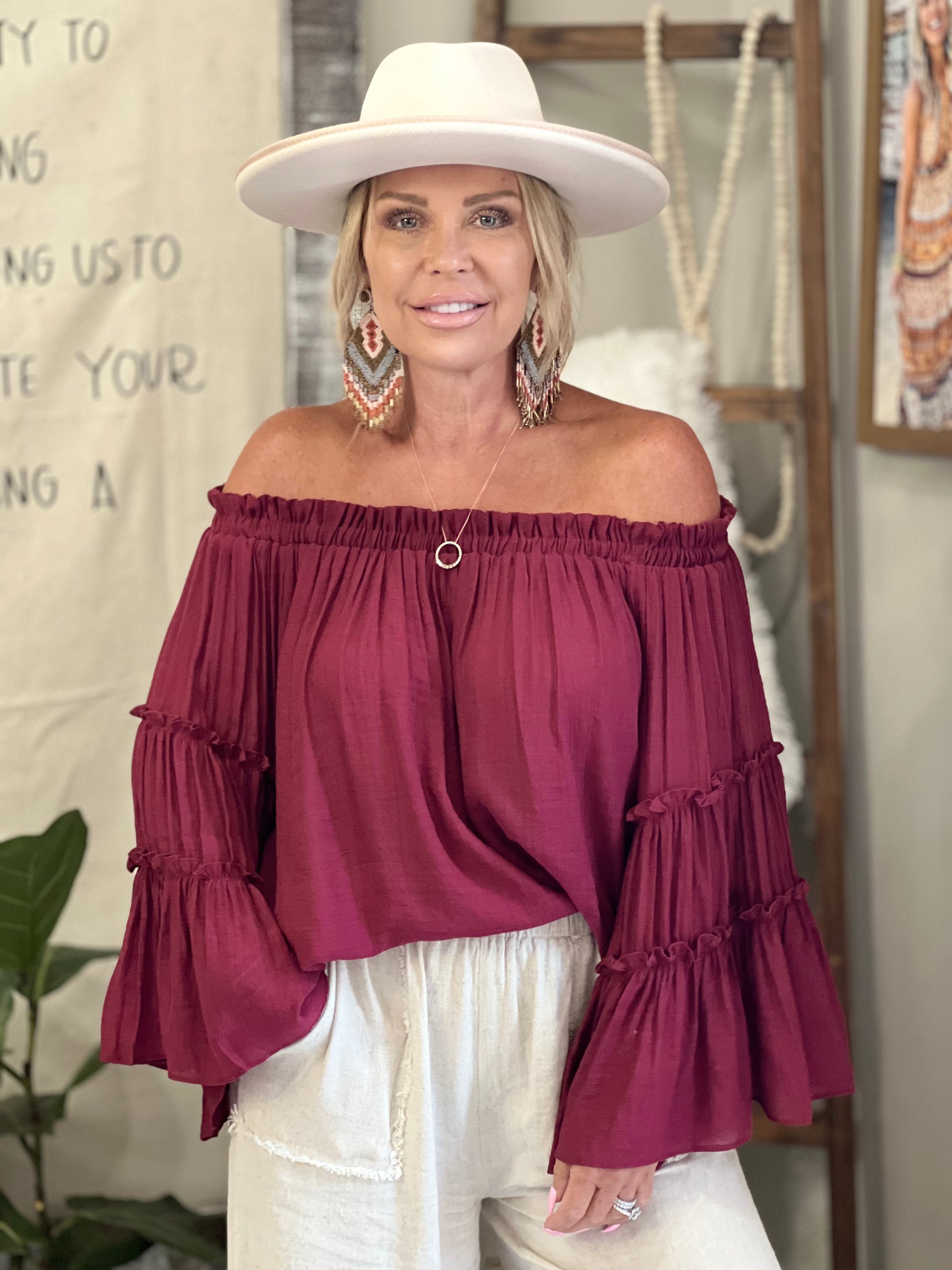 Bell Sleeve Off Shoulder Top