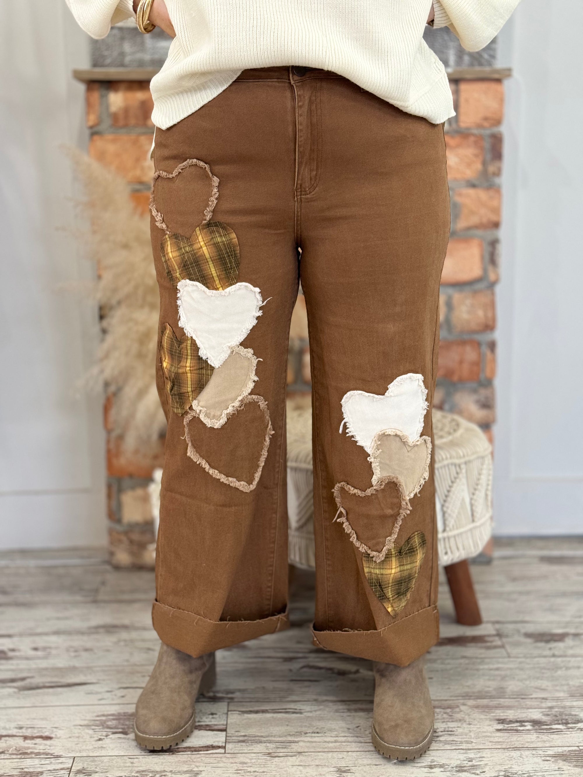 Mixed Print Heart Patchwork Pants