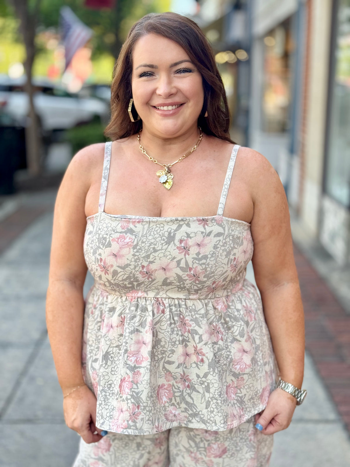 Smocked Floral Peplum Top