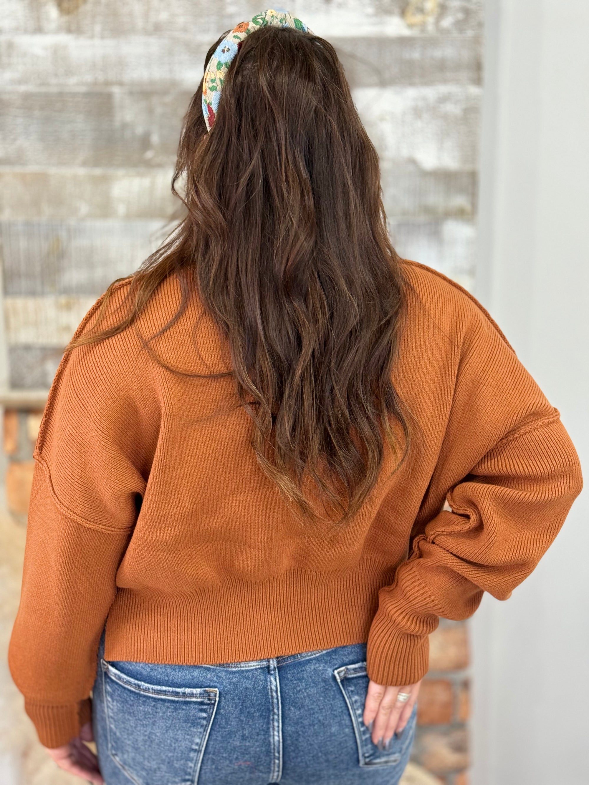 Mock Neck Pullover Sweater in Rust