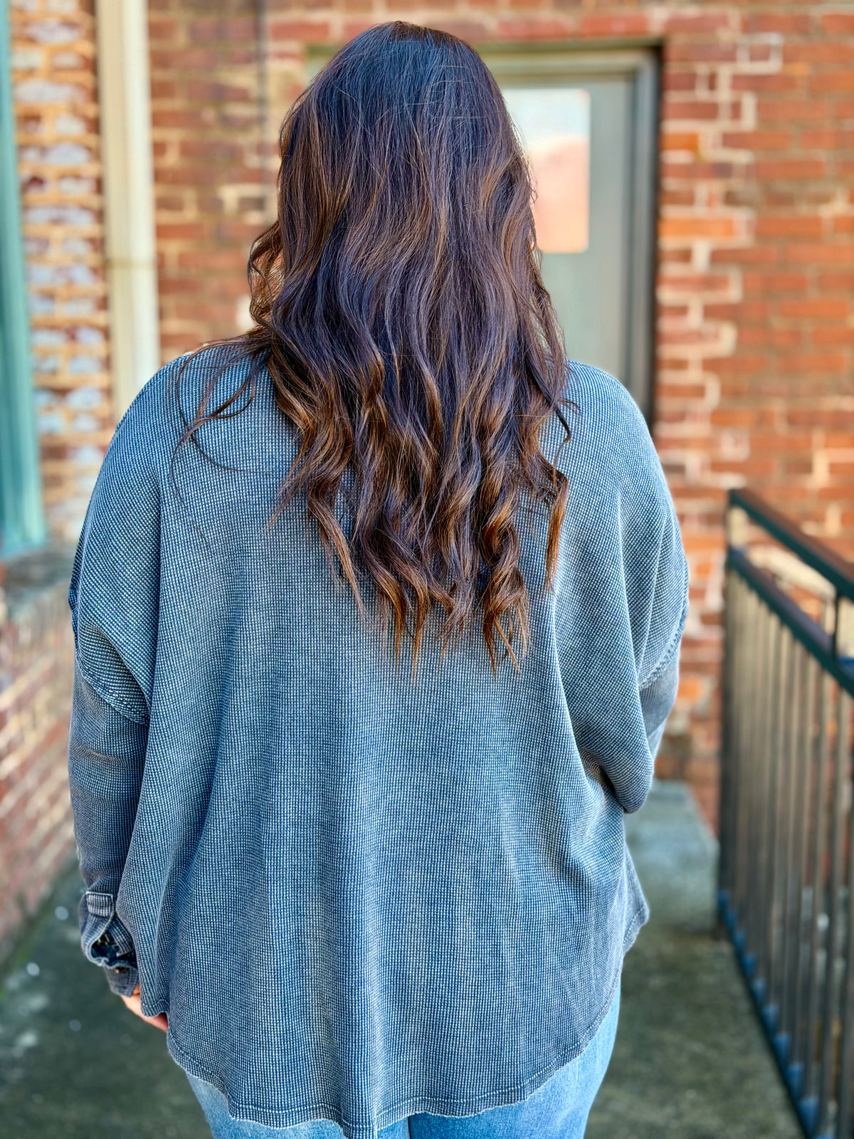 Washed Waffle Henley Top | Black