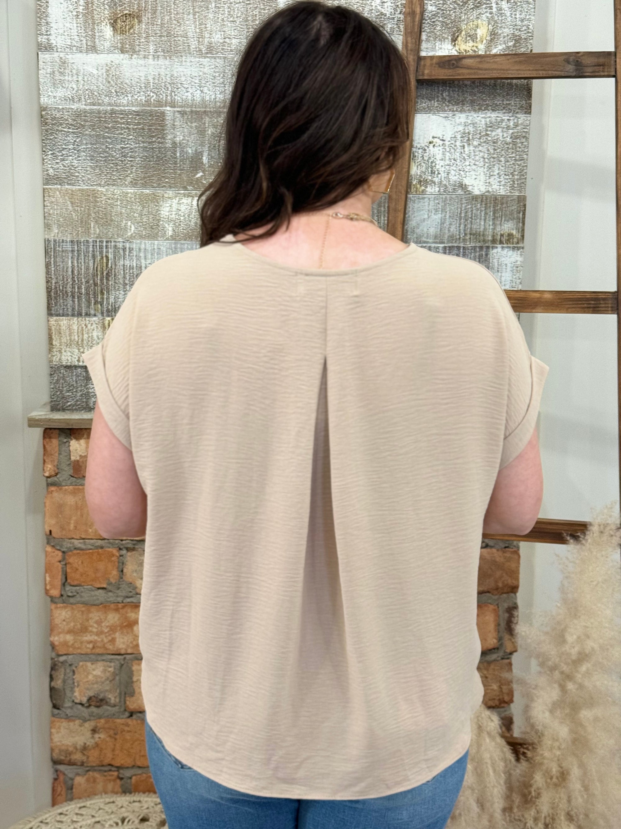 Textured Cuff Sleeve Top in Taupe