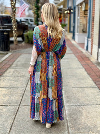 Mixed Print Colorblock Maxi Dress