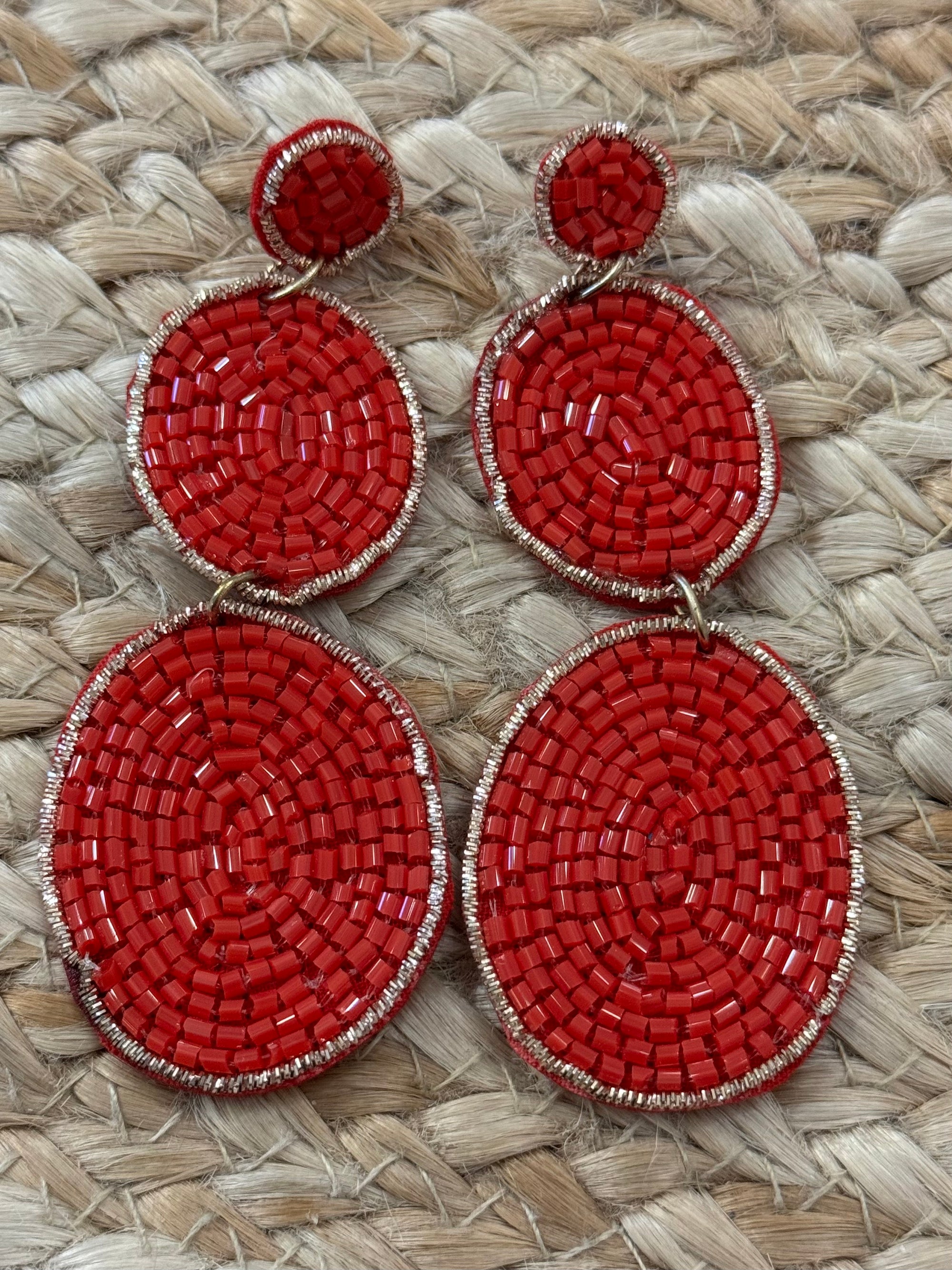 Oval Drop Earrings in Red