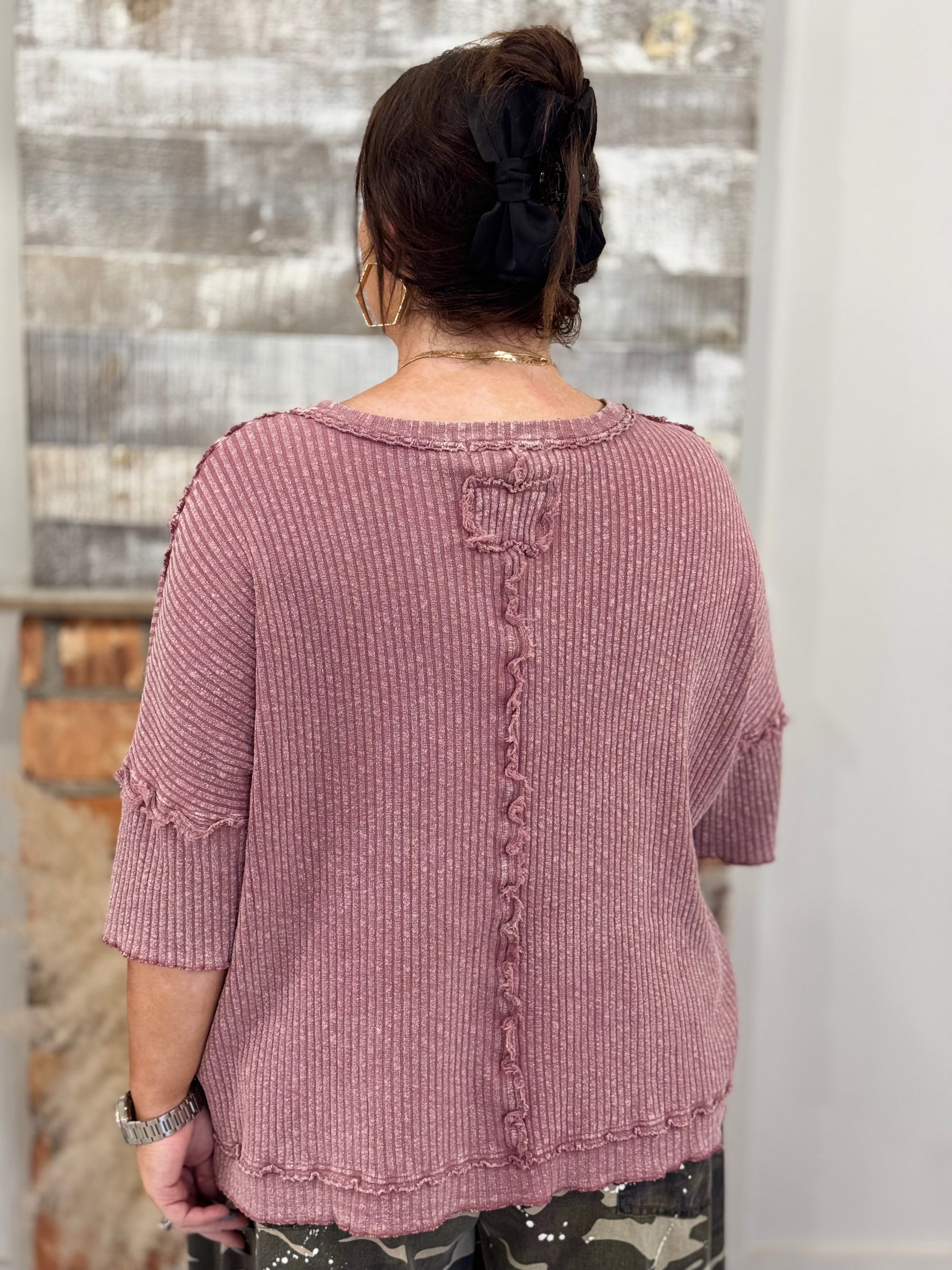 Raw Edge Thermal Top in Mauve