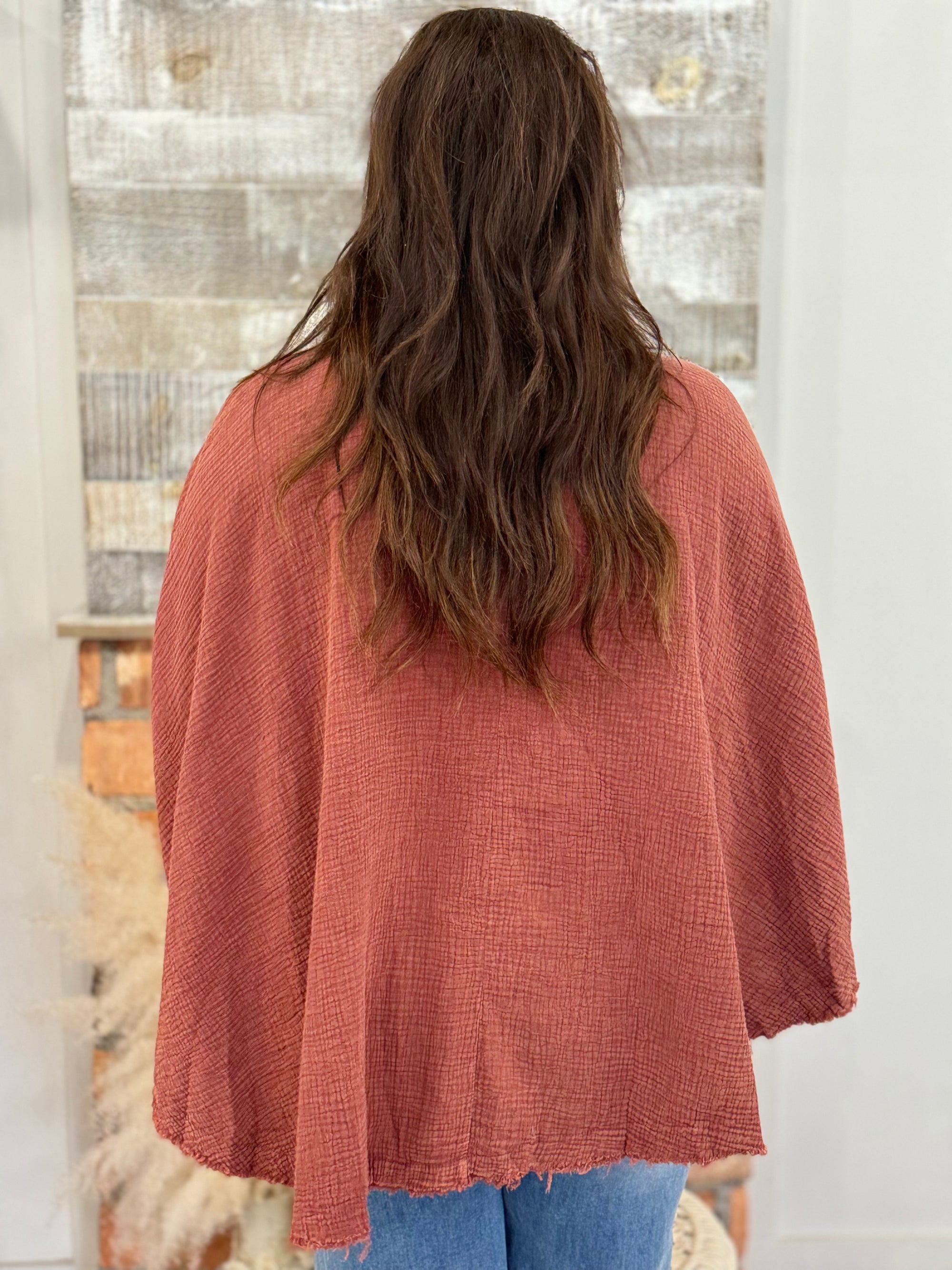 Gauze Button Down Poncho Top