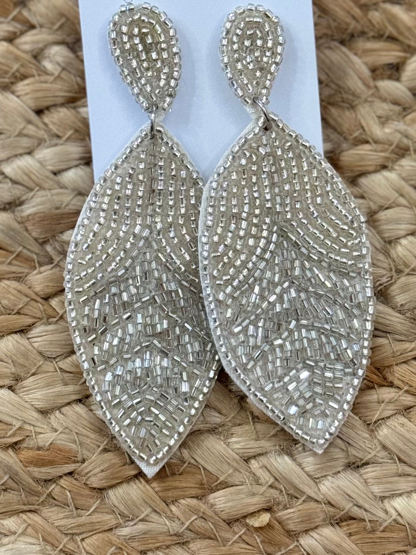 Beaded Leaf Earrings in Silver