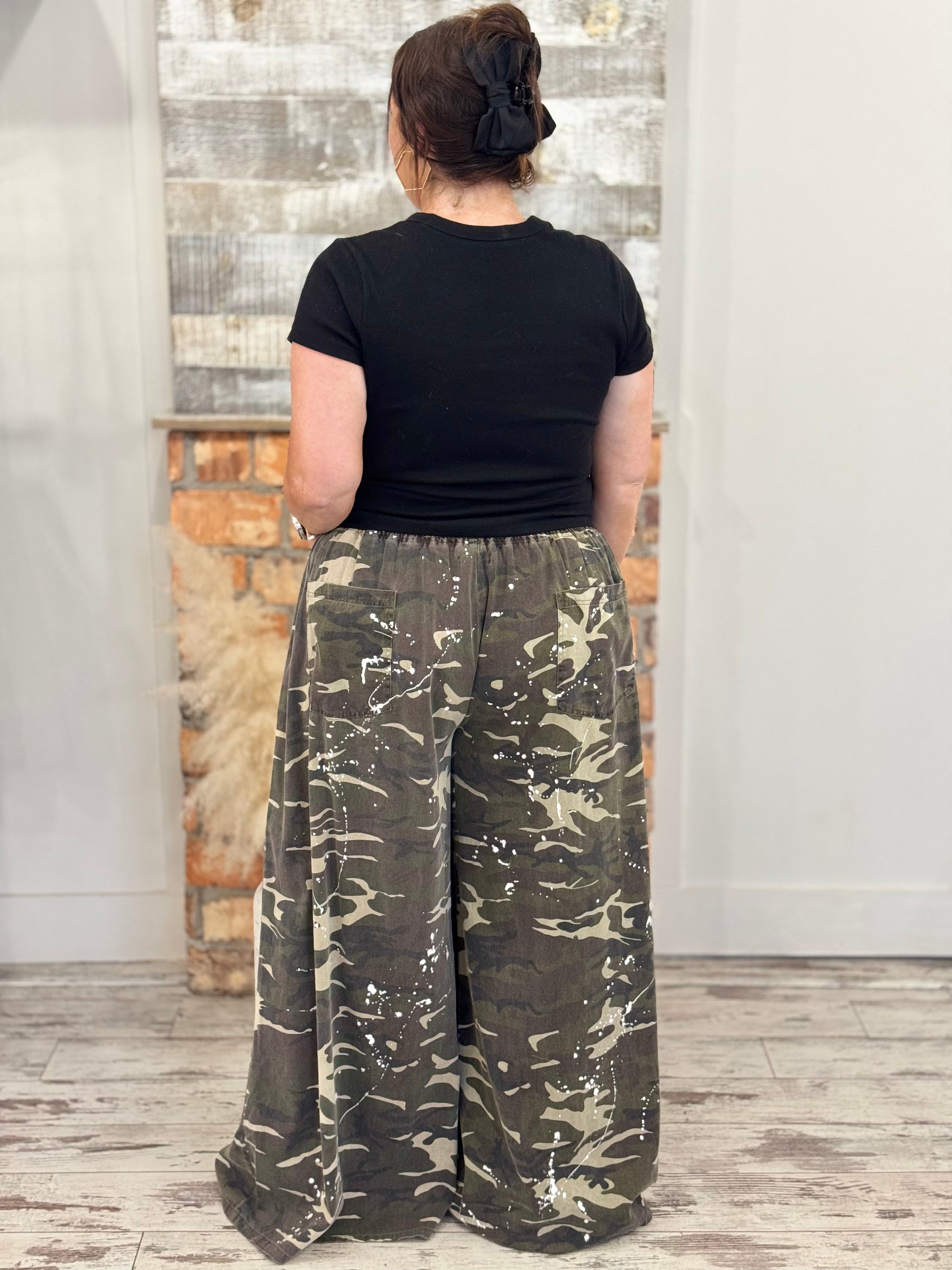 Camo Paint Splatter Wide Leg Pants