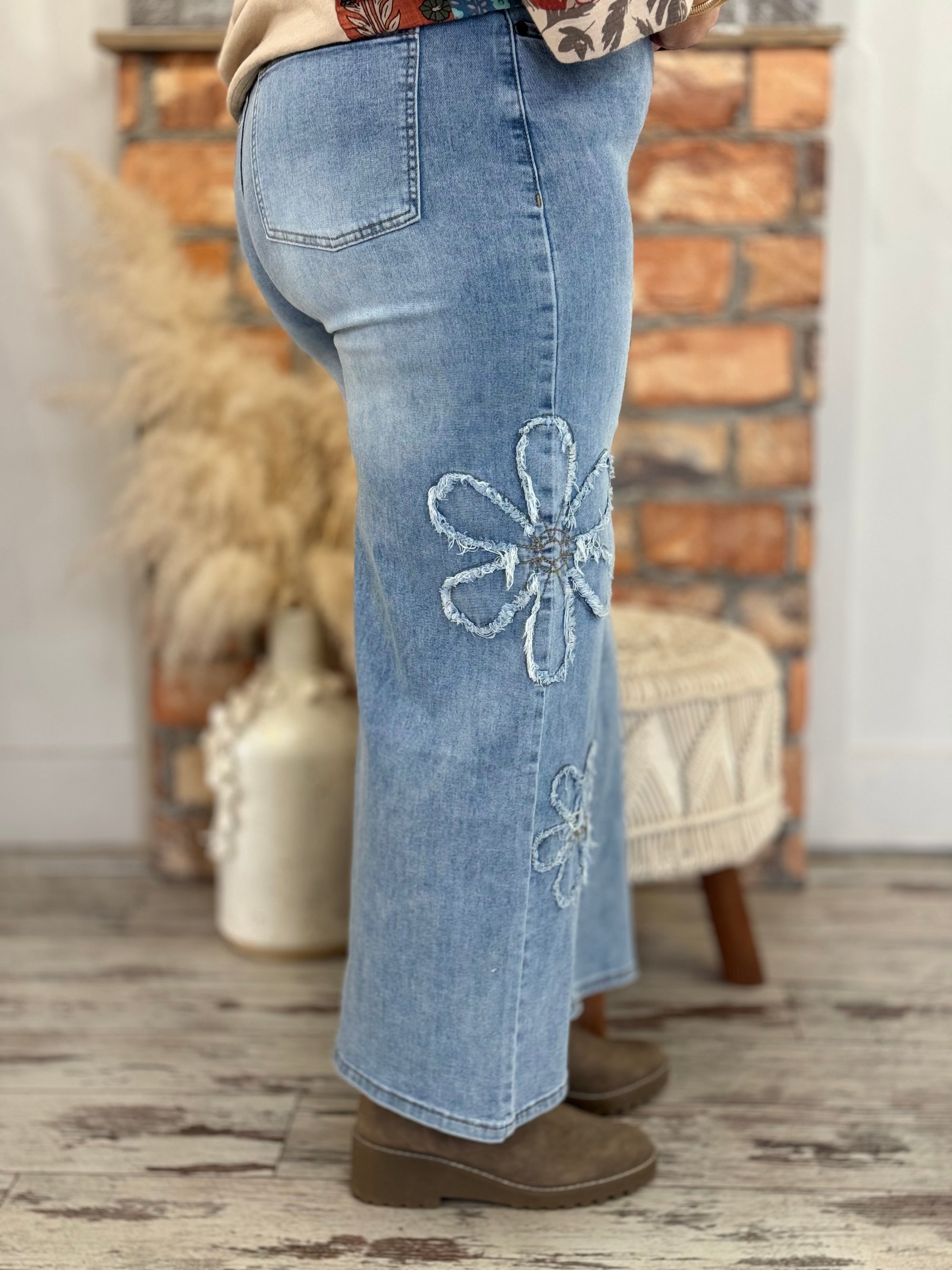 Flower Patch Wide Leg Cropped Jeans