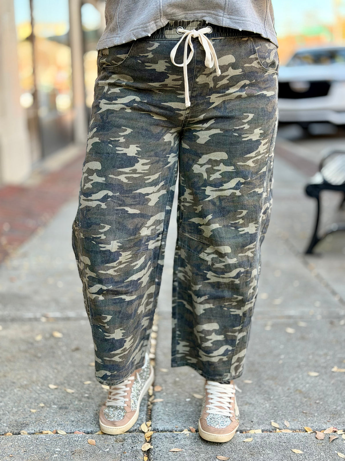 Camo Print Barrel Jeans