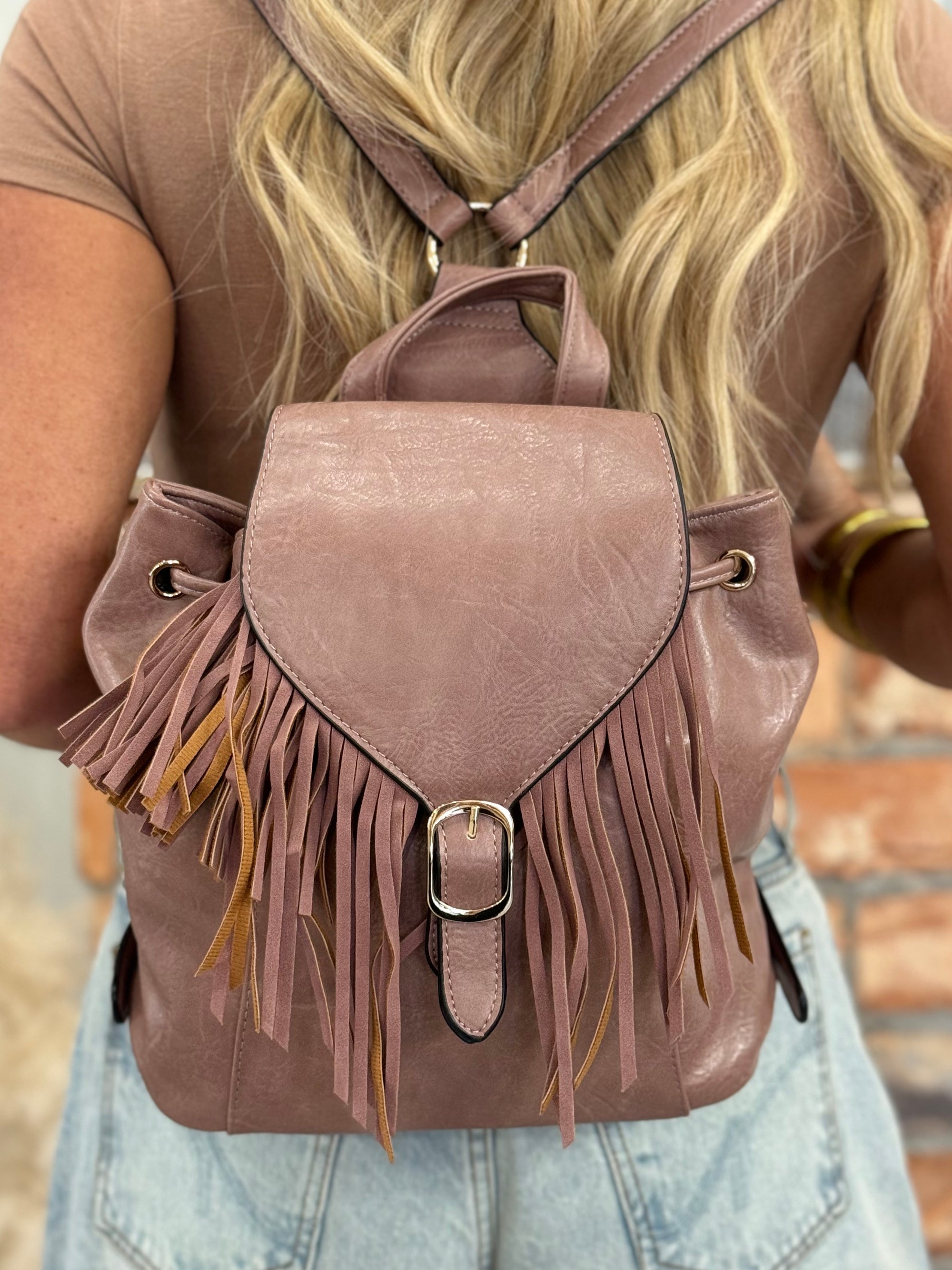 Fringe Tassel Backpack in Mauve