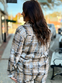 Plaid Bleach Splattered Button Up Top