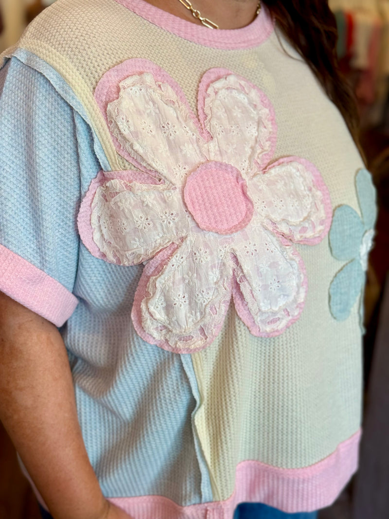 Floral Patch Color Block Top