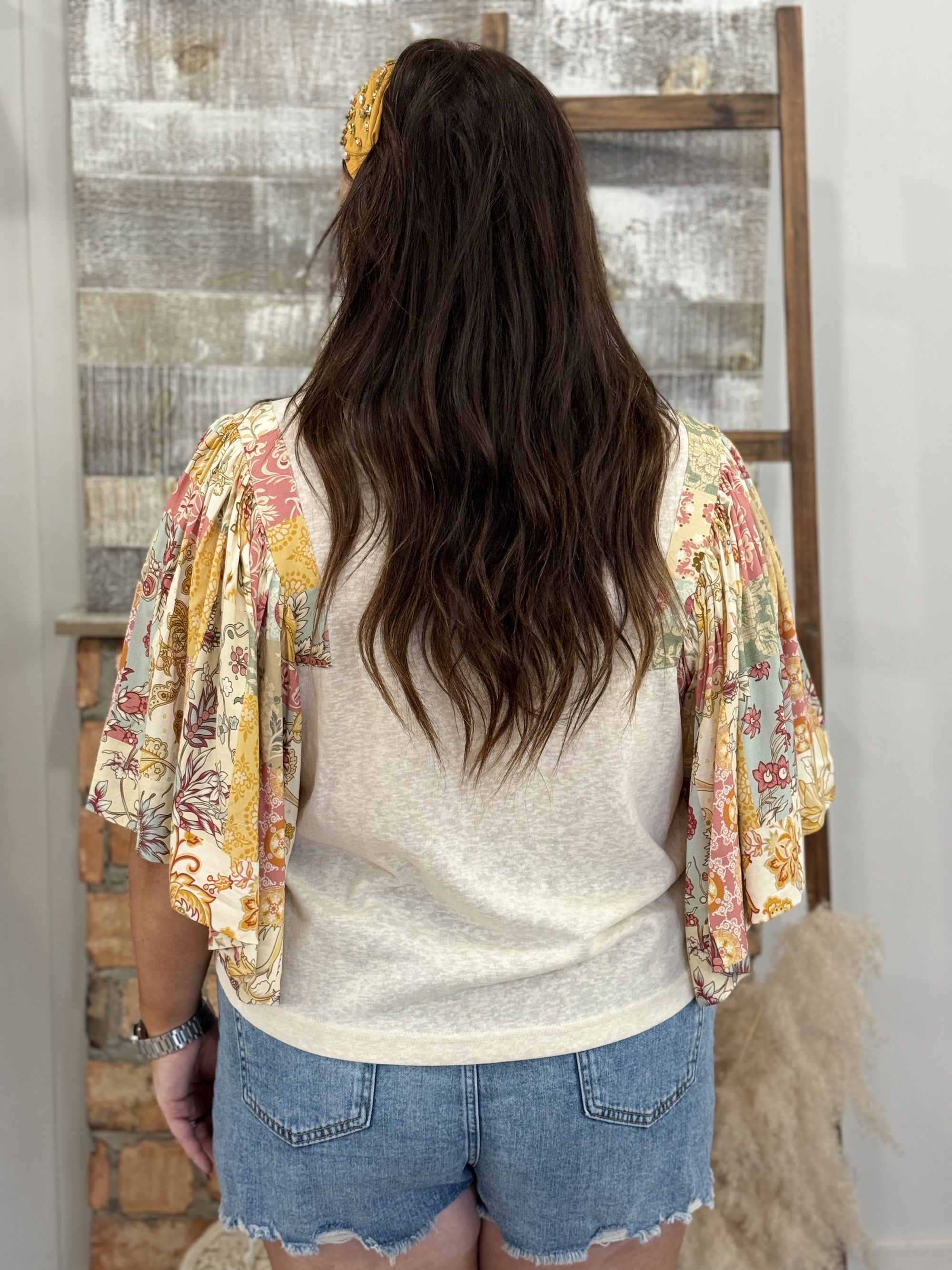 Floral Pattern Flutter Sleeve Top