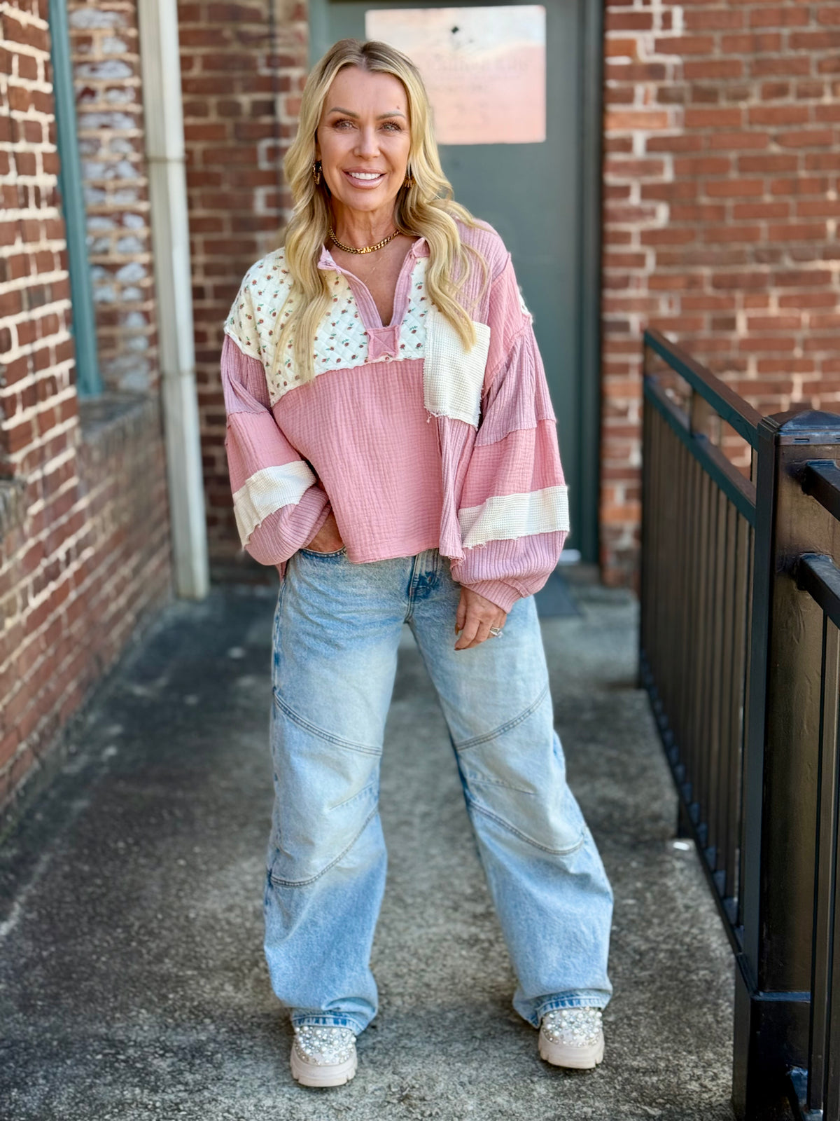Oversized Colorblock Gauze Top
