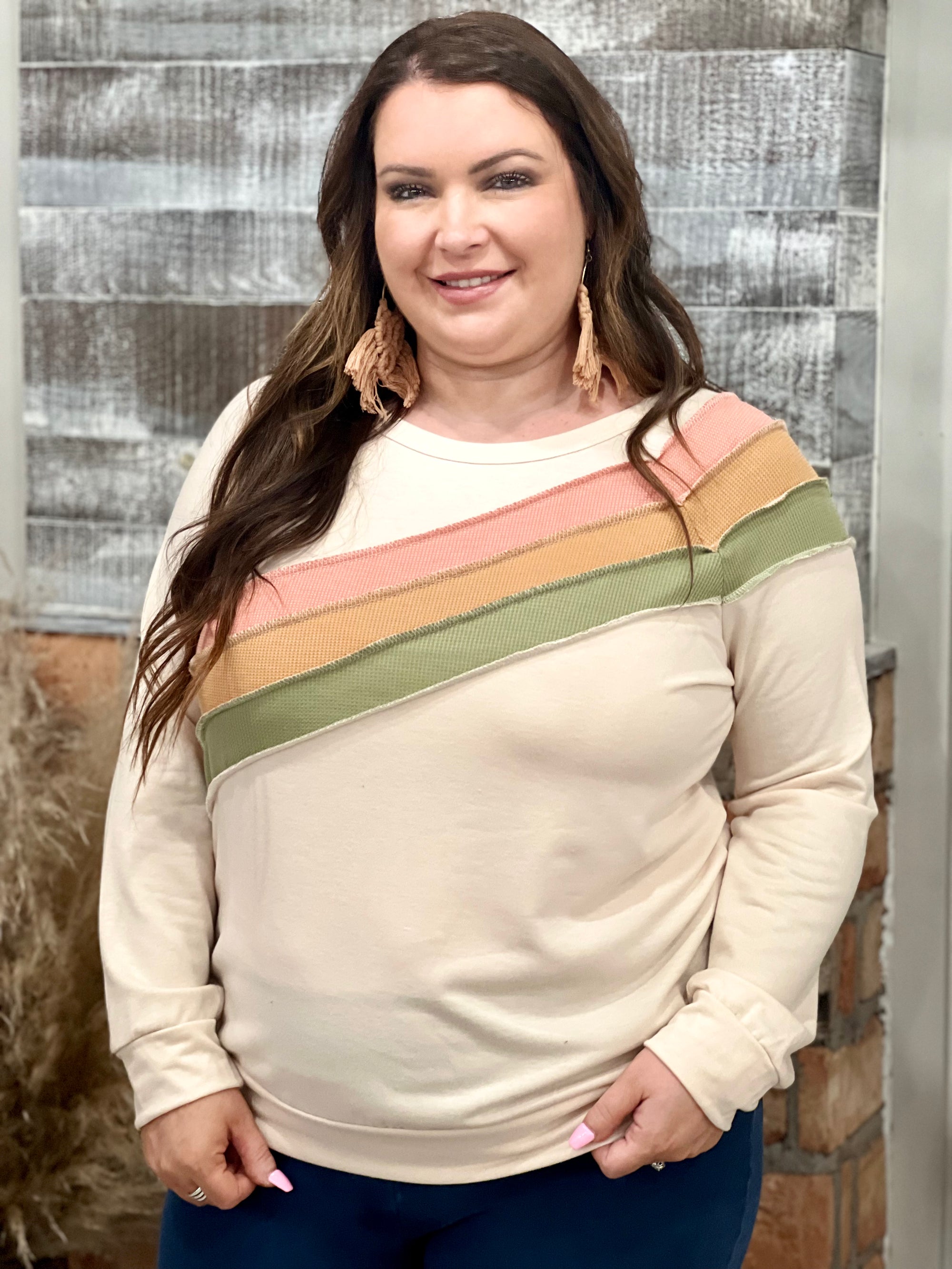 Retro Colorblock Crew Neck Top