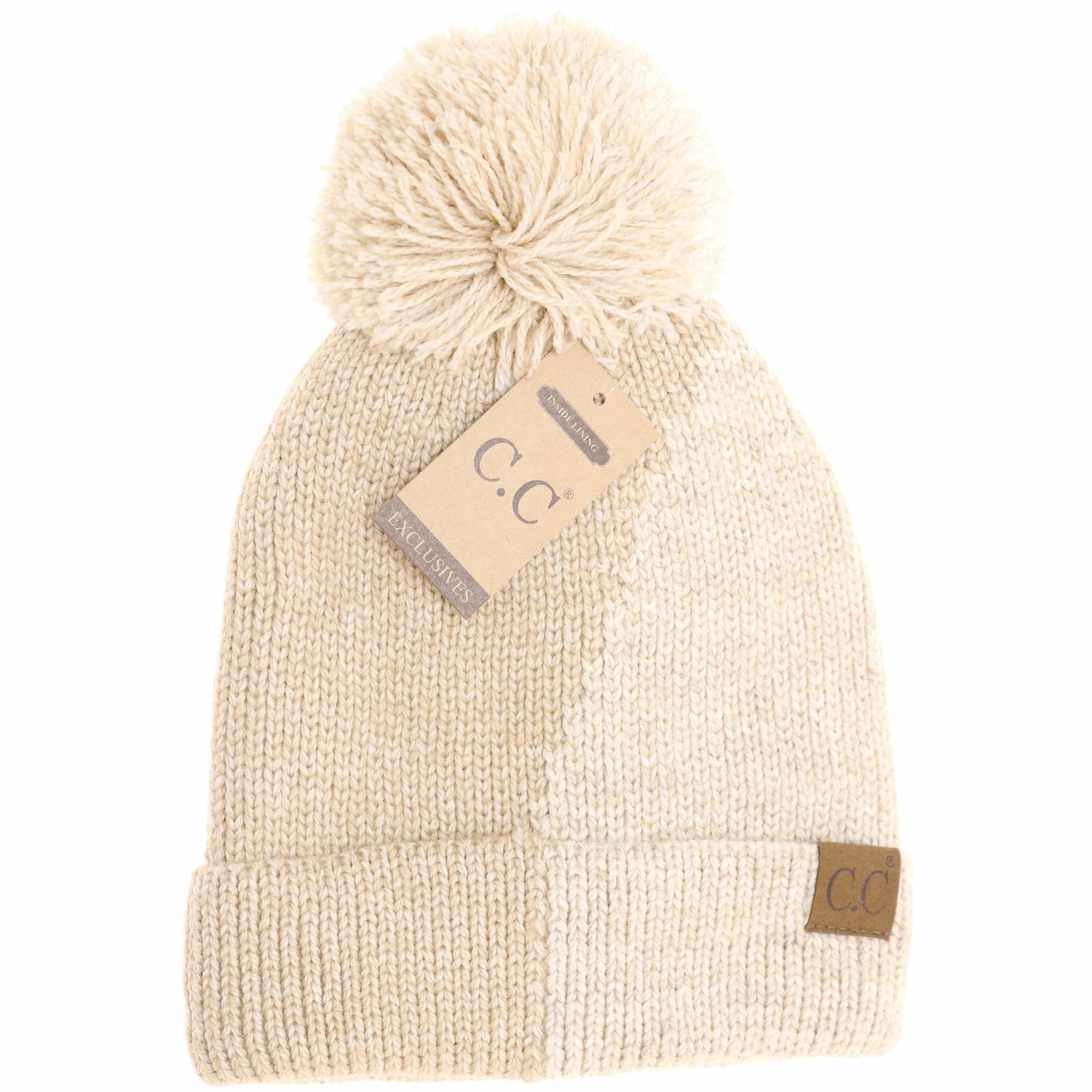 Two Tone Knit Beanie in Taupe