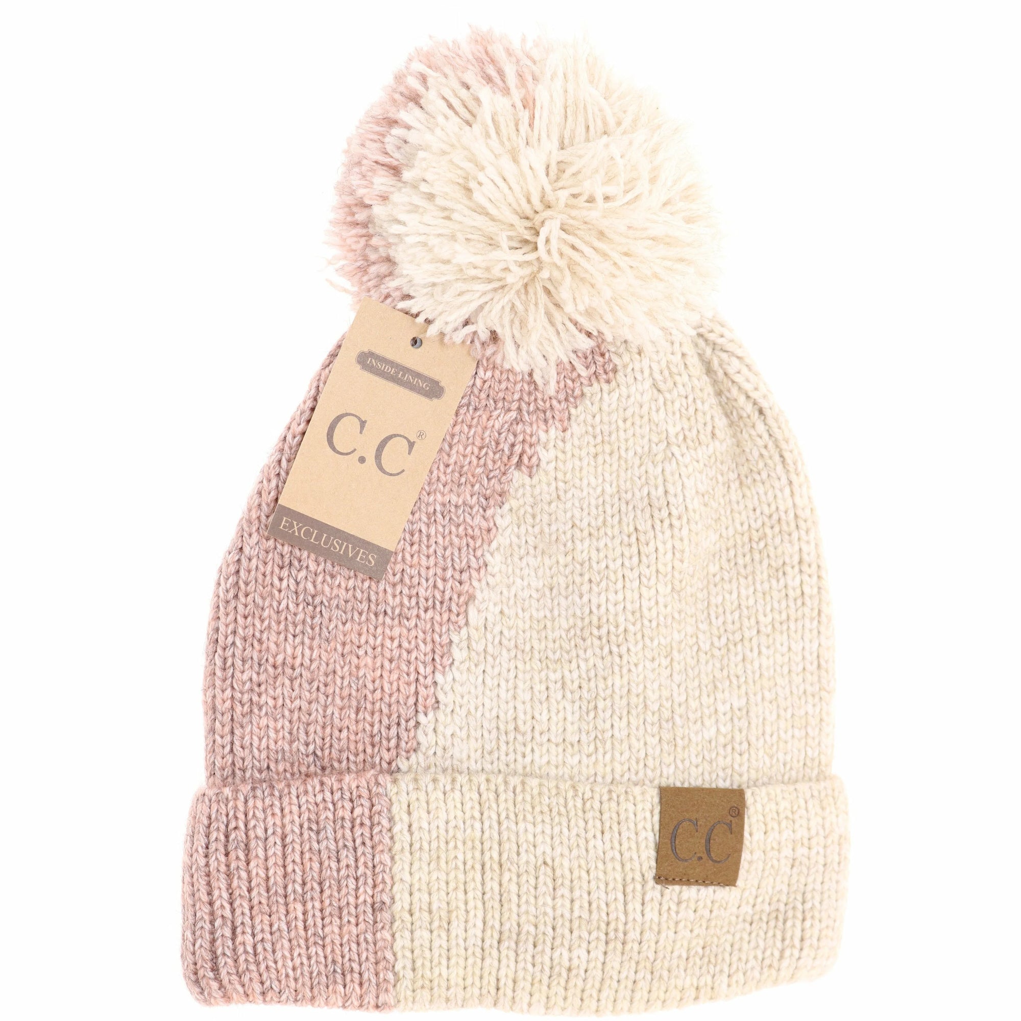 Two Tone Knit Beanie in Rose