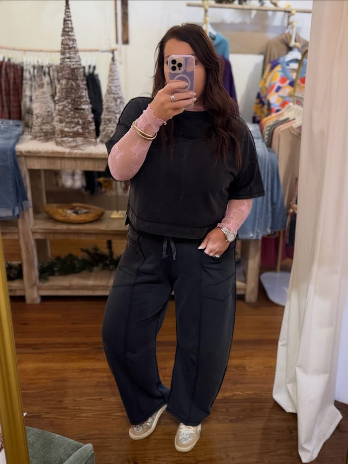 Reverse Stitch Barrel Pants + Top Set | Black