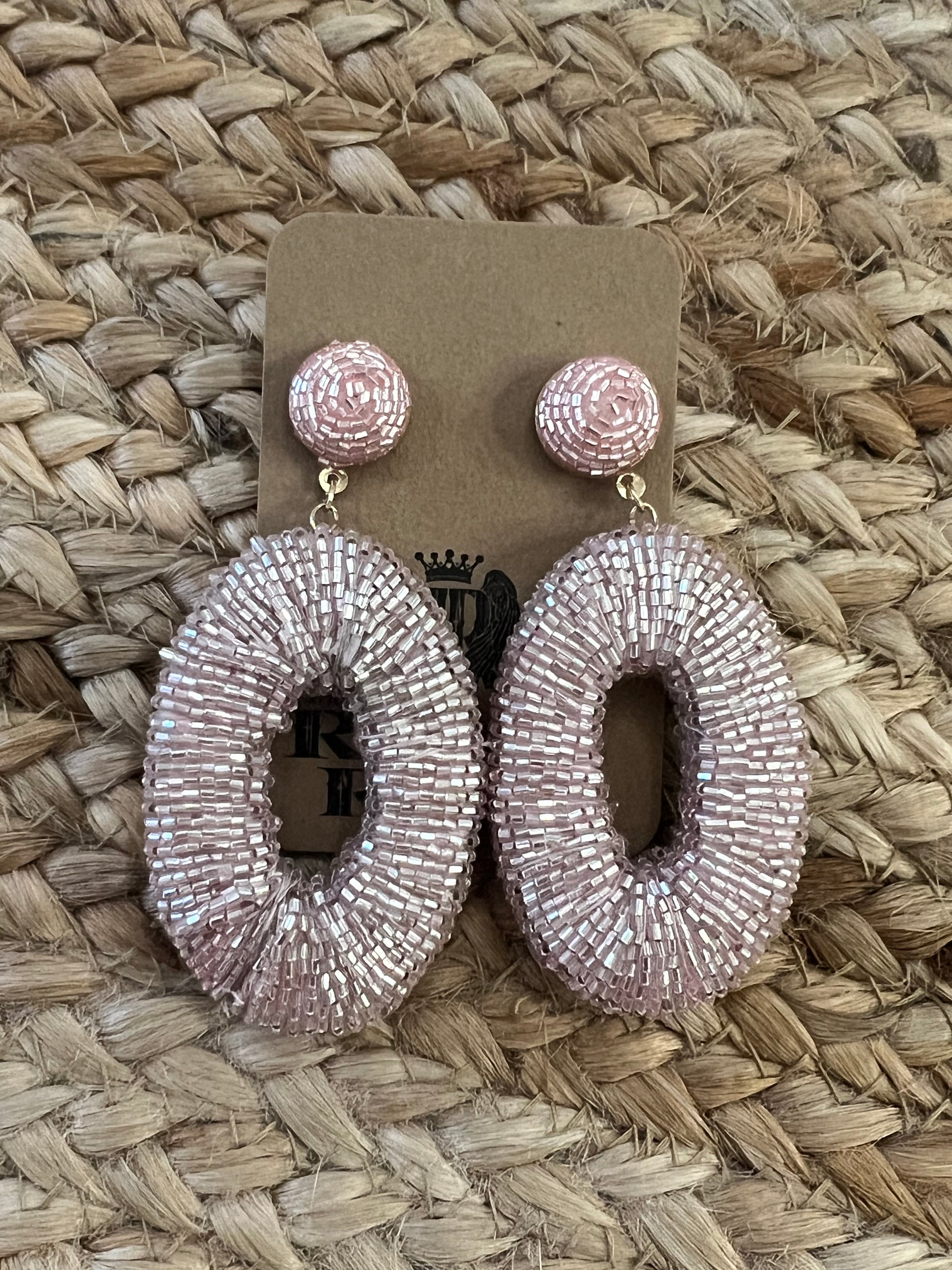 Beaded Oval Earrings in Pink