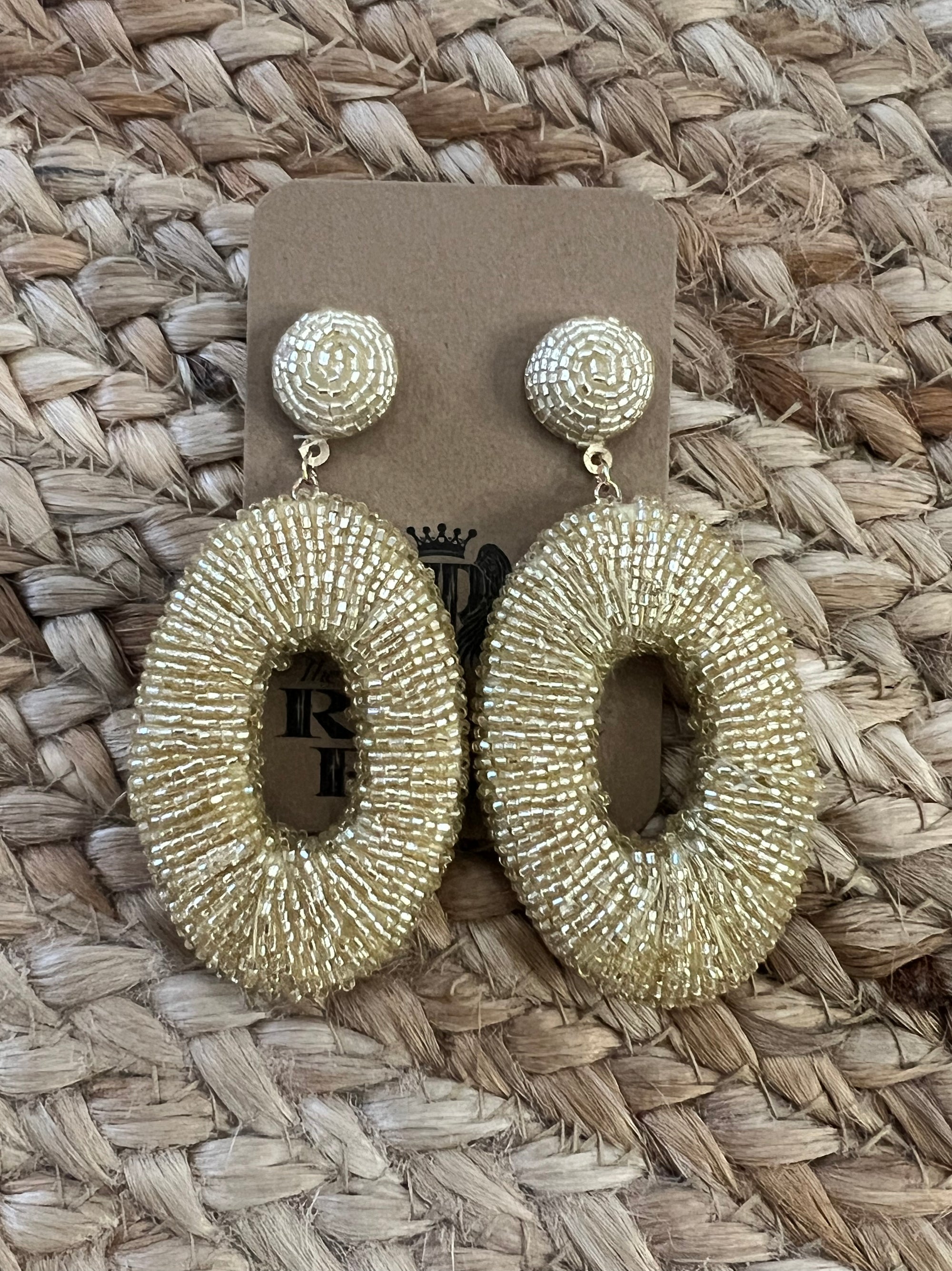 Beaded Oval Earrings in Gold