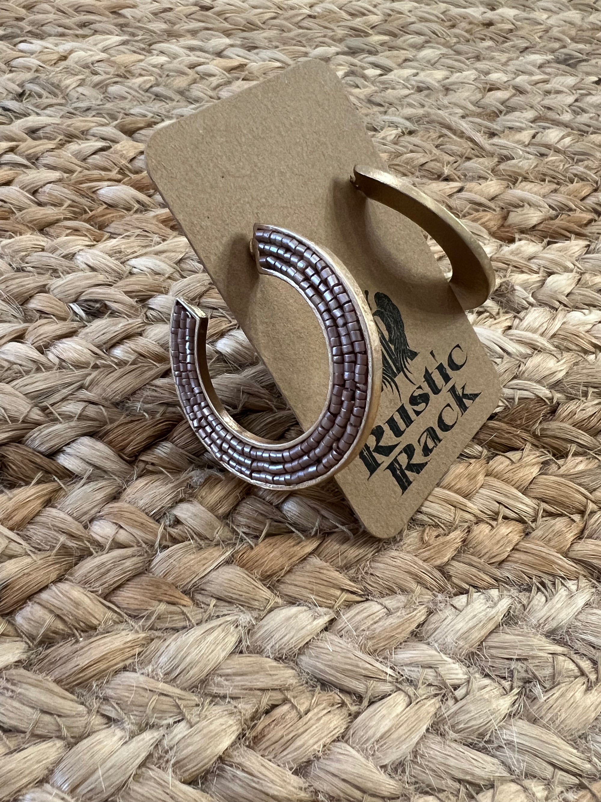 Flat Beaded Hoops in Mauve
