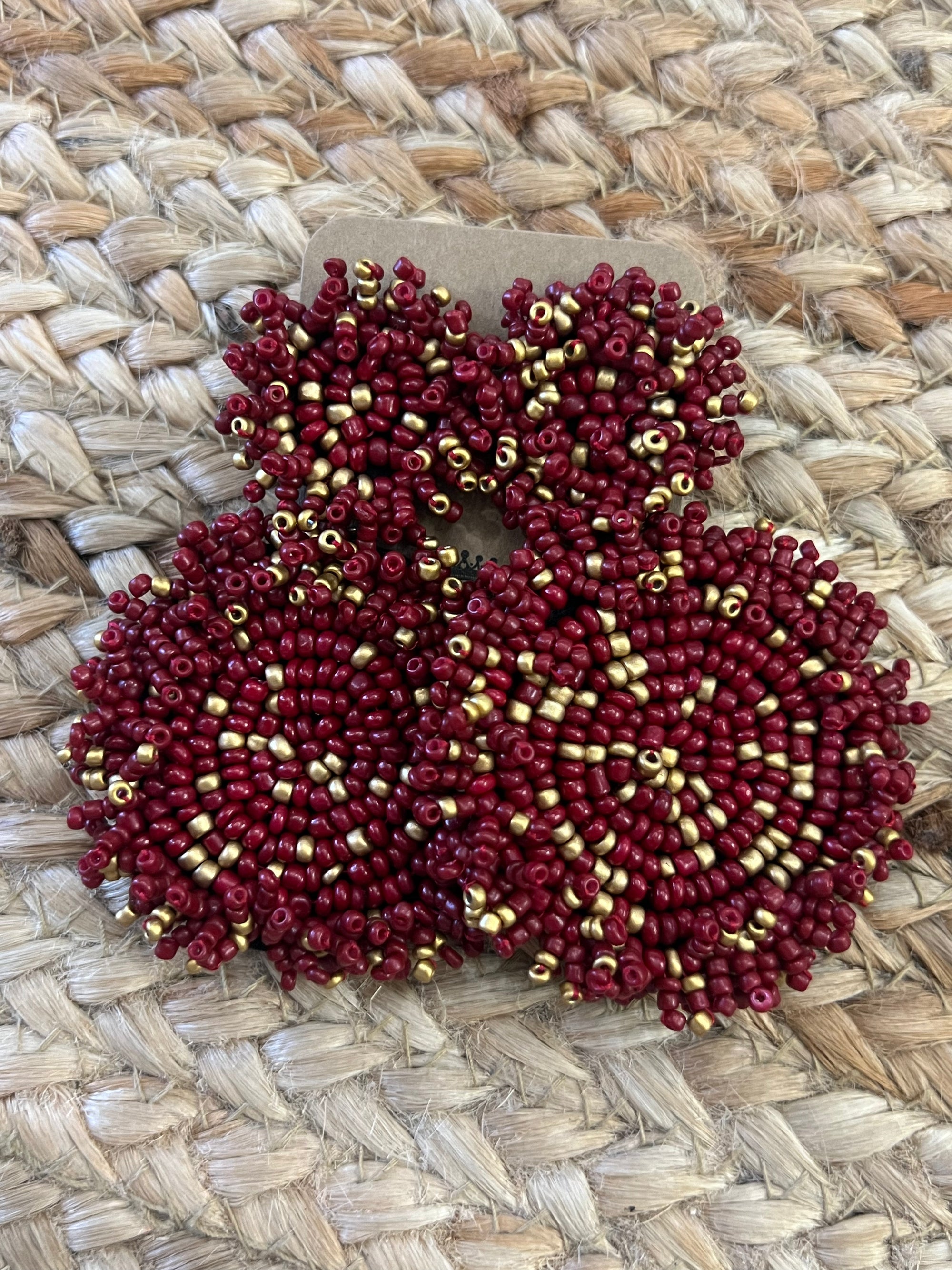 Beaded Two Tone Disc Earrings in Burgundy