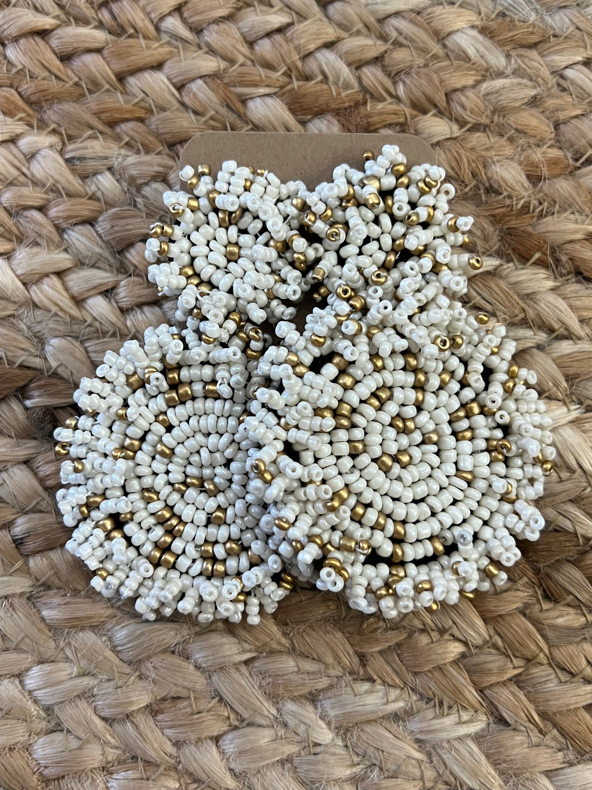 Beaded Two Tone Disc Earrings in Ivory