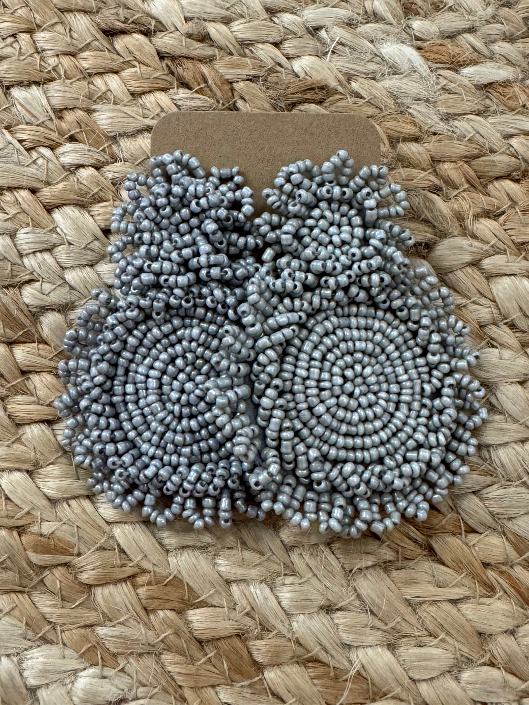 Double Circle Seed Bead Earrings in Grey